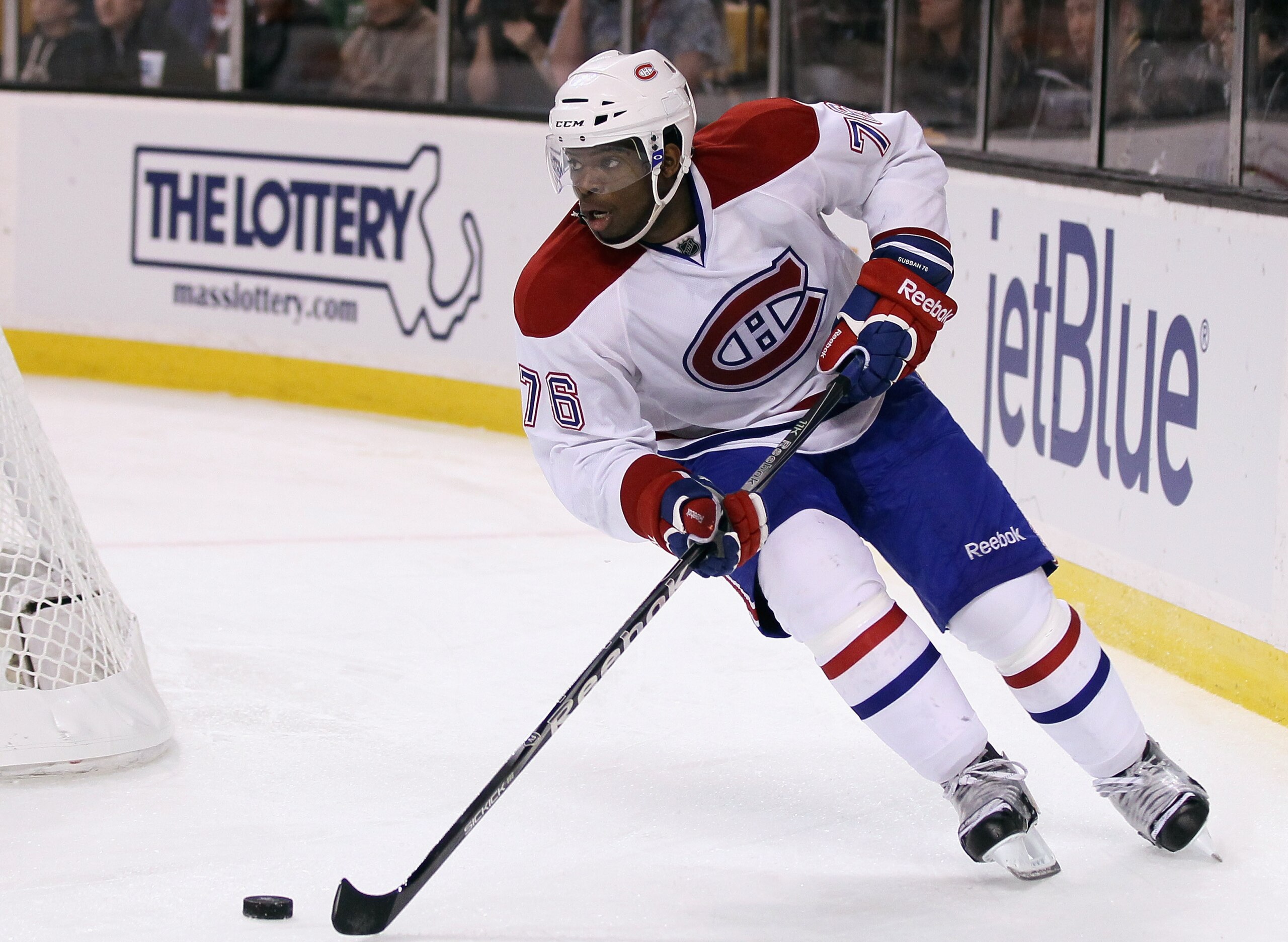 BOSTON, MA - APRIL 16: P.K. Subban #76 of the Montreal Canadiens takes the puck against the Boston Bruins in Game Two of the Eastern Conference Quarterfinals during the 2011 NHL Stanley Cup Playoffs at TD Garden on April 16, 2011 in Boston, Massachusett BOSTON, MA - APRIL 16: P.K. Subban #76 of the Montreal Canadiens takes the puck against the Boston Bruins in Game Two of the Eastern Conference Quarterfinals during the 2011 NHL Stanley Cup Playoffs at TD Garden on April 16, 2011 in Boston, Massachusett