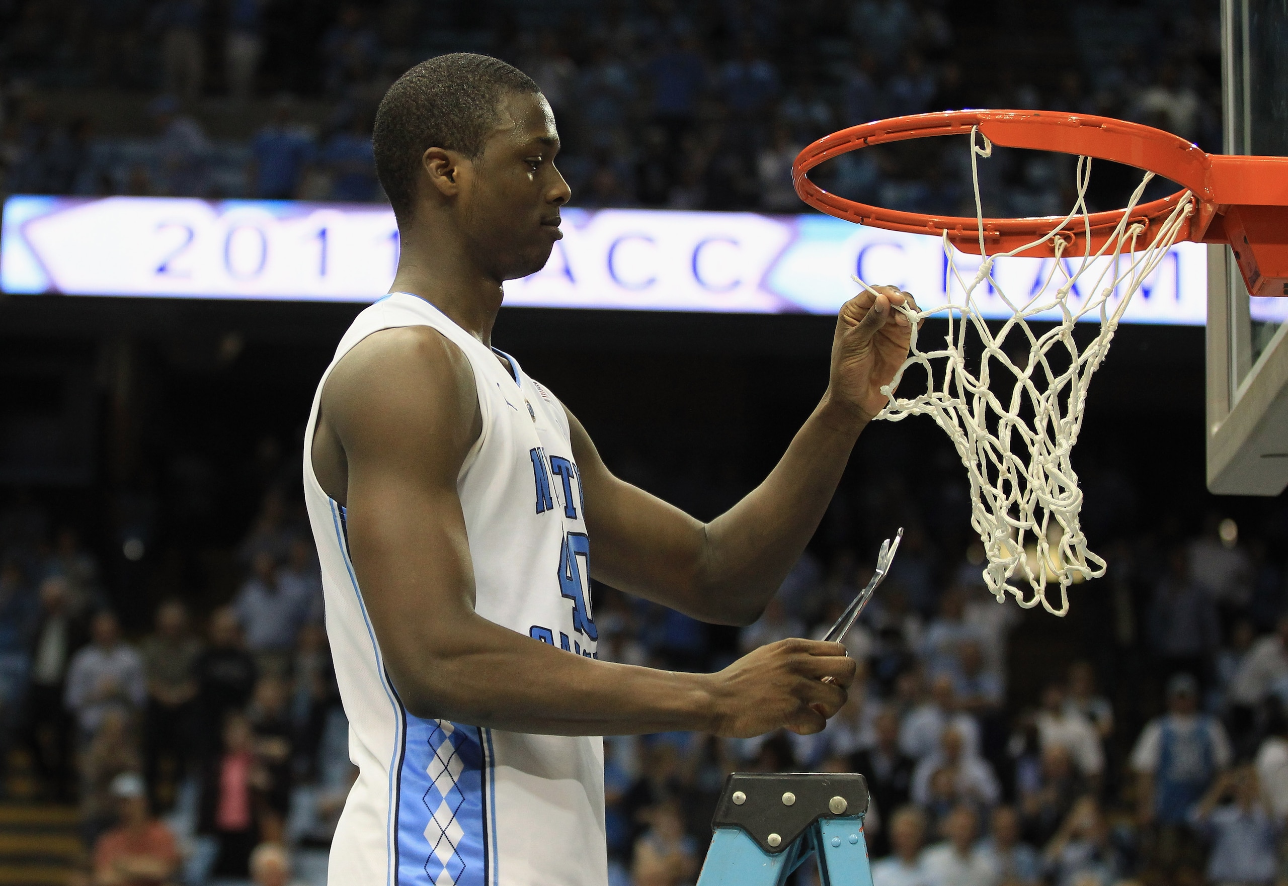 CHAPEL HILL, NC - MARCH 05:  Harrison Barnes #40 of the North Carolina Tar Heels celebrates winning the ACC Regular Season Championship as they defeated the Duke Blue Devils 81-67 at the Dean E. Smith Center on March 5, 2011 in Chapel Hill, North Carolina