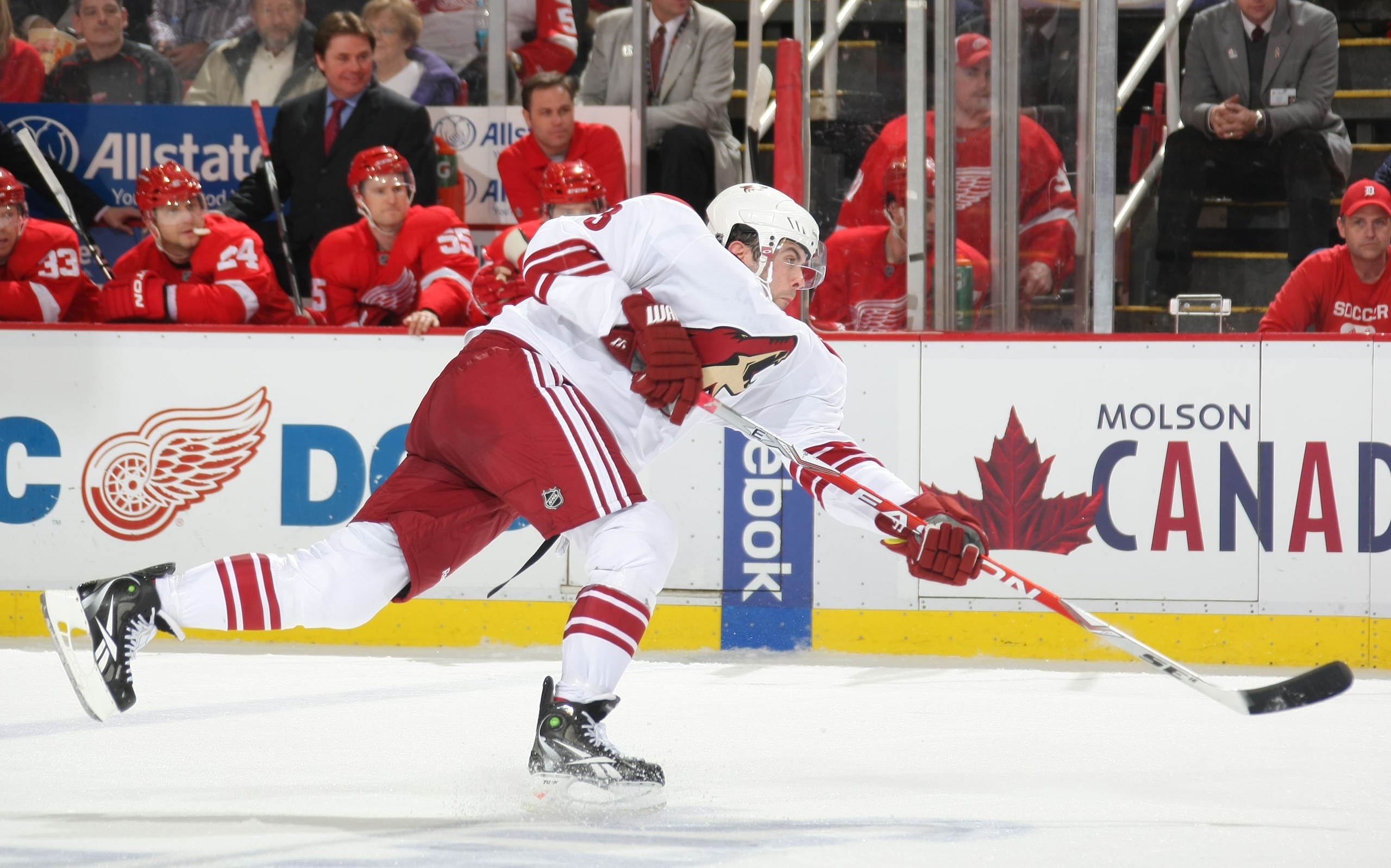 DETROIT, MI- APRIL 13: Keith Yandle #3 of the Phoenix Coyotes shoots the puck against the Detroit Red Wings in Game One of the Western Conference Quarterfinals during the 2011 NHL Stanley Cup Playoffs at Joe Louis Arena on April 13, 2011 in Detroit, Mich DETROIT, MI- APRIL 13: Keith Yandle #3 of the Phoenix Coyotes shoots the puck against the Detroit Red Wings in Game One of the Western Conference Quarterfinals during the 2011 NHL Stanley Cup Playoffs at Joe Louis Arena on April 13, 2011 in Detroit, Mich