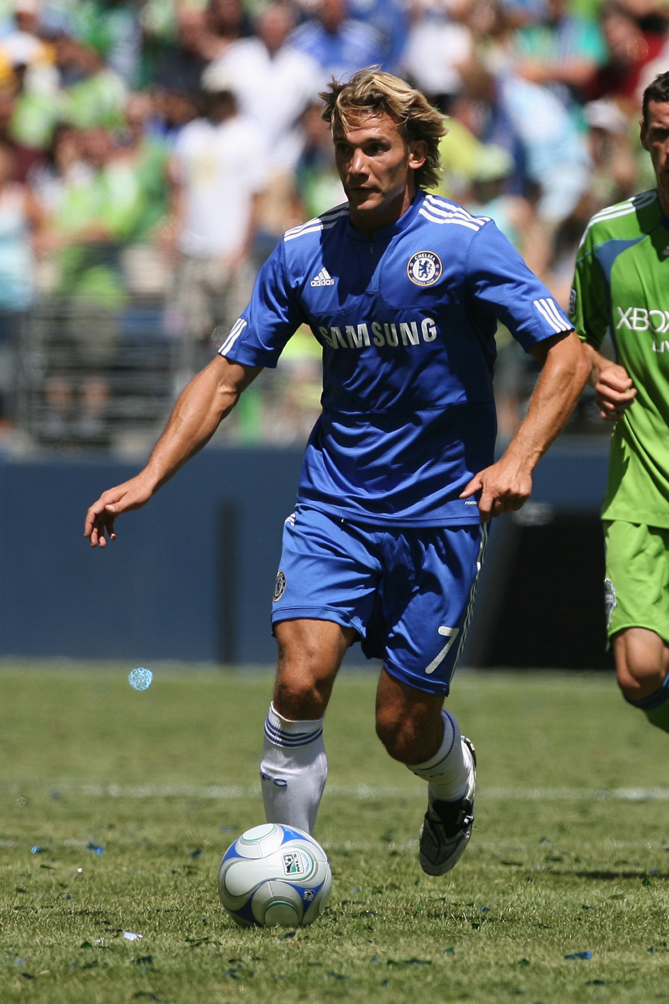 SEATTLE - JULY 18: Andriy Shevchenko #7 of Chelsea FC dribbles the ball against Seattle Sounders FC on July 18, 2009 at Qwest Field in Seattle, Washington. (Photo by Otto Greule Jr/Getty Images) SEATTLE - JULY 18: Andriy Shevchenko #7 of Chelsea FC dribbles the ball against Seattle Sounders FC on July 18, 2009 at Qwest Field in Seattle, Washington. (Photo by Otto Greule Jr/Getty Images)