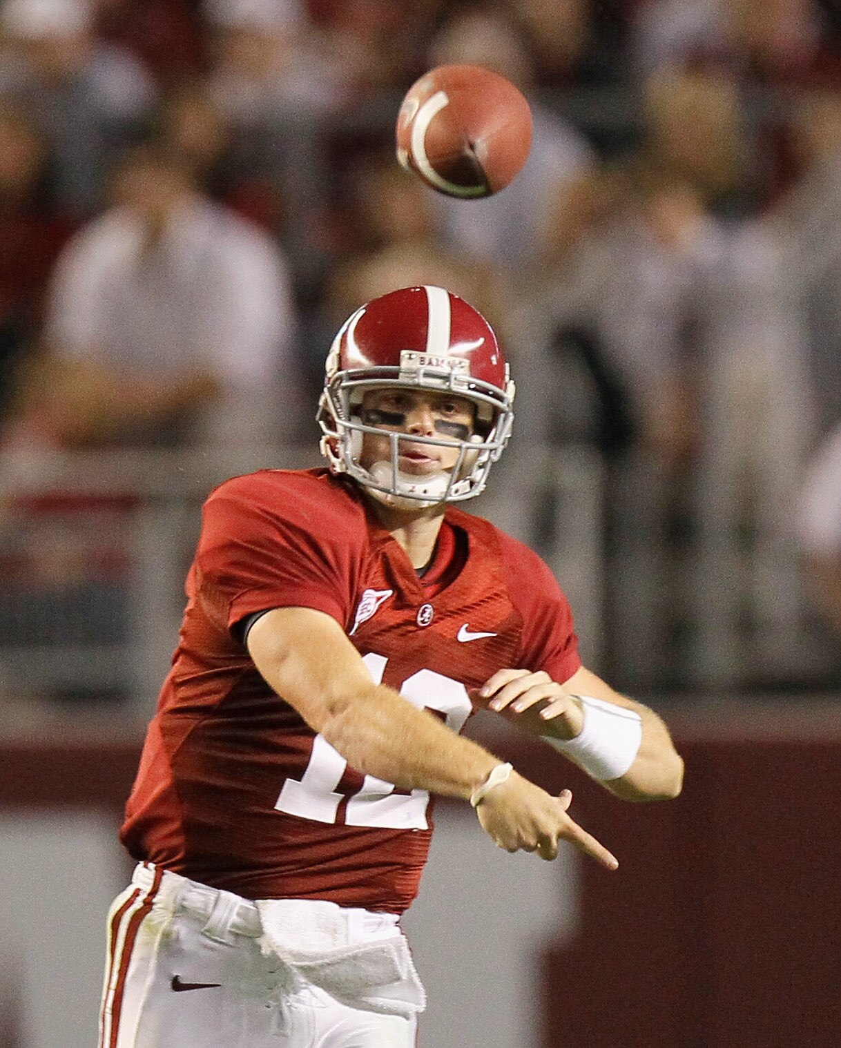 TUSCALOOSA, AL - OCTOBER 16:  Quarterback Greg McElroy #12 of the Alabama Crimson Tide against the Ole Miss Rebels at Bryant-Denny Stadium on October 16, 2010 in Tuscaloosa, Alabama.  (Photo by Kevin C. Cox/Getty Images)