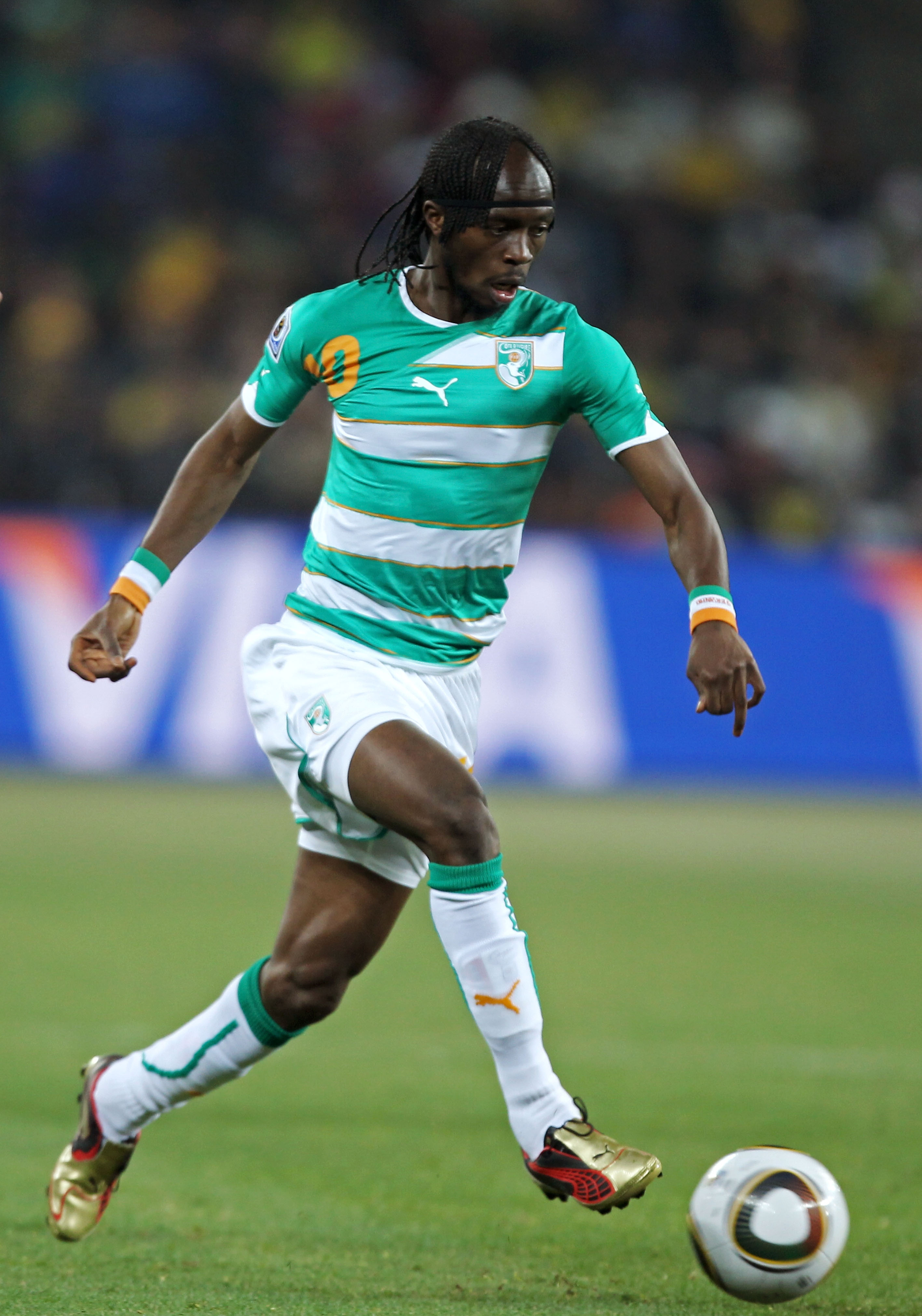 JOHANNESBURG, SOUTH AFRICA - JUNE 20:  Gervinho of Ivory Coast in action during the 2010 FIFA World Cup South Africa Group G match between Brazil and Ivory Coast at Soccer City Stadium on June 20, 2010 in Johannesburg, South Africa.  (Photo by Ian Walton/