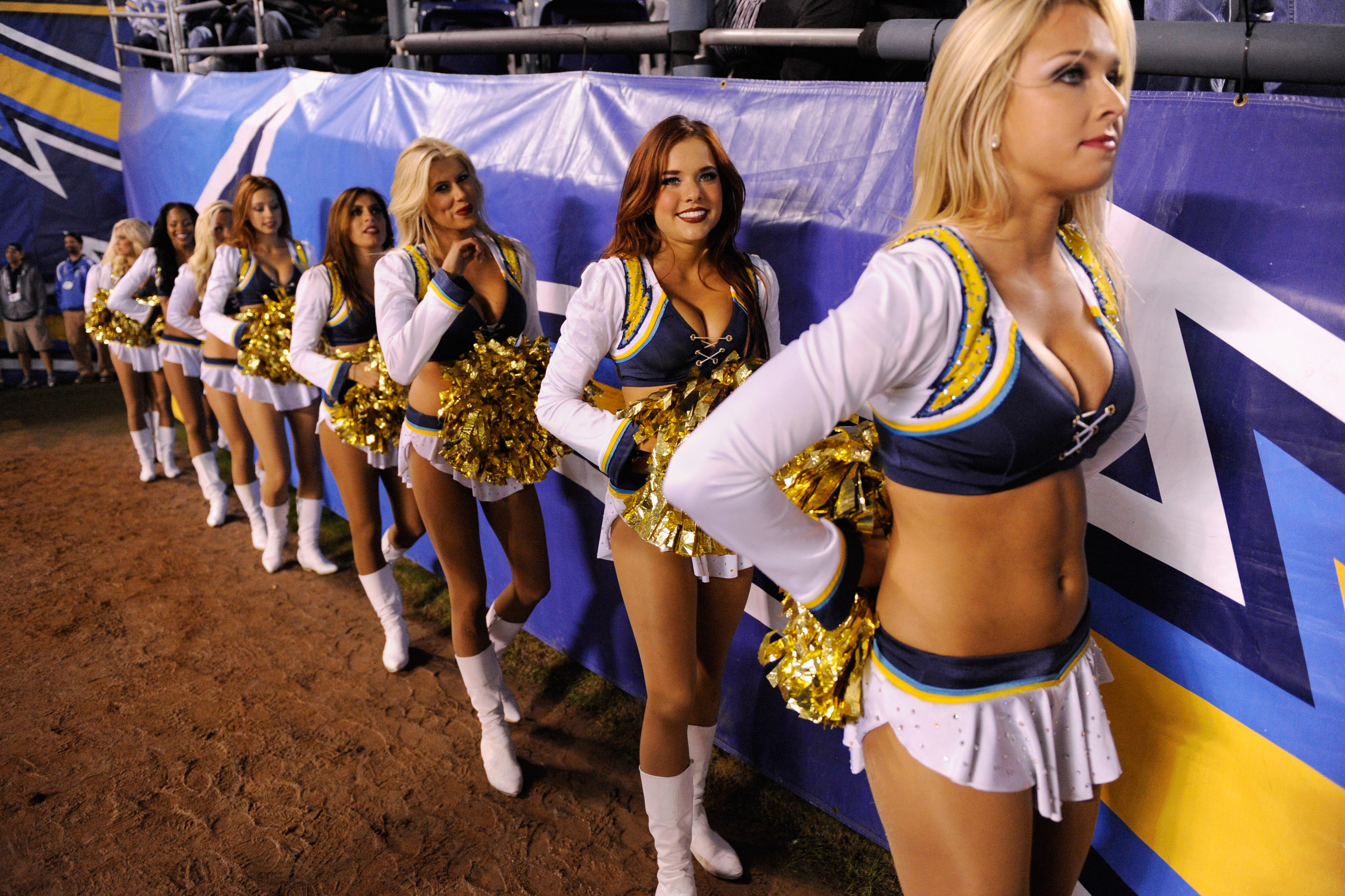 SAN DIEGO - NOVEMBER 22:  Cheerleaders of San Diego Chargers during the game against Denver Broncos at Qualcomm Stadium on November 22, 2010 in San Diego, California.  Chargers defeated the Broncos, 35-14.  (Photo by Kevork Djansezian/Getty Images)