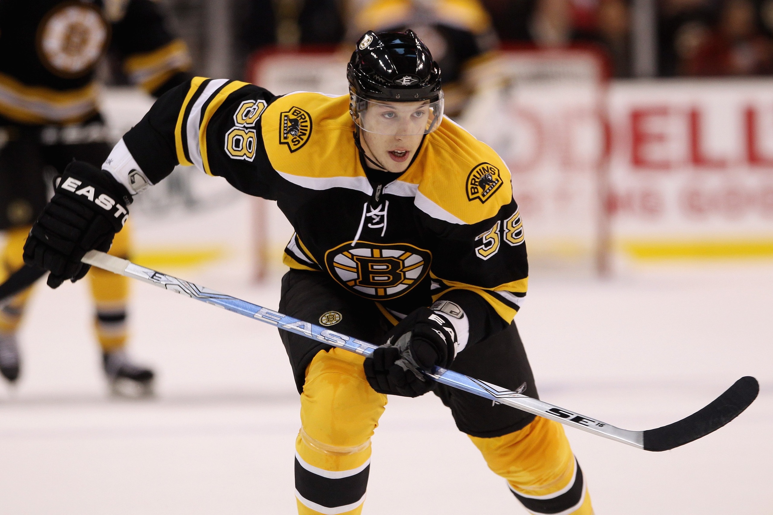 BOSTON - OCTOBER 21:  Jordan Caron #38 of the Boston Bruins skates against the Washington Capitals at the TD Garden on October 21, 2010 in Boston, Massachusetts.  The Bruins won 4-1.  (Photo by Bruce Bennett/Getty Images)