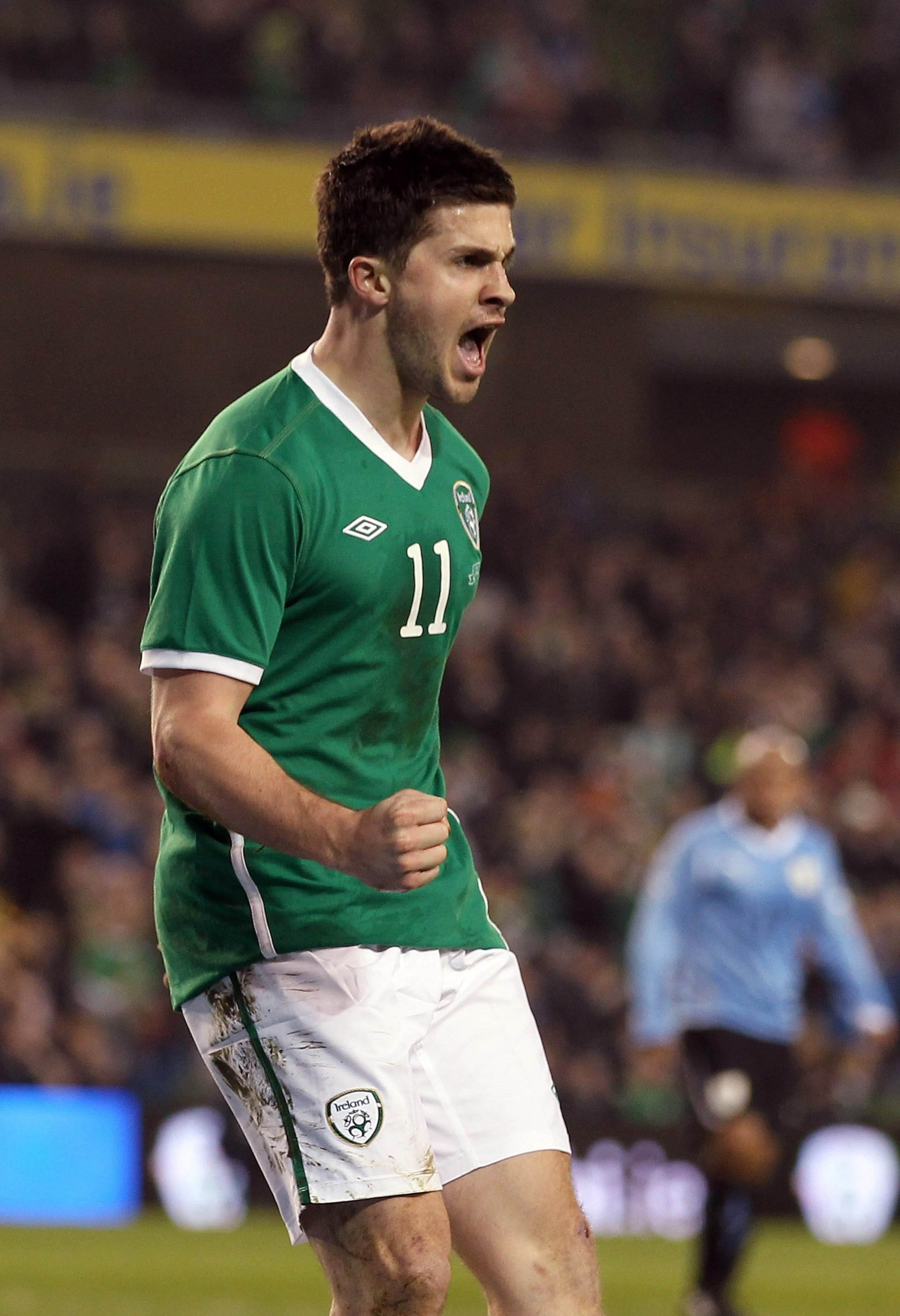 DUBLIN, IRELAND - MARCH 29:  Shane Long of Republic of Ireland celebrates scoring  a goal during the International Friendly match between Republic of Ireland and Uruguay at the Aviva Stadium on March 29, 2011 in Dublin, Ireland.  (Photo by Ian Walton/Gett