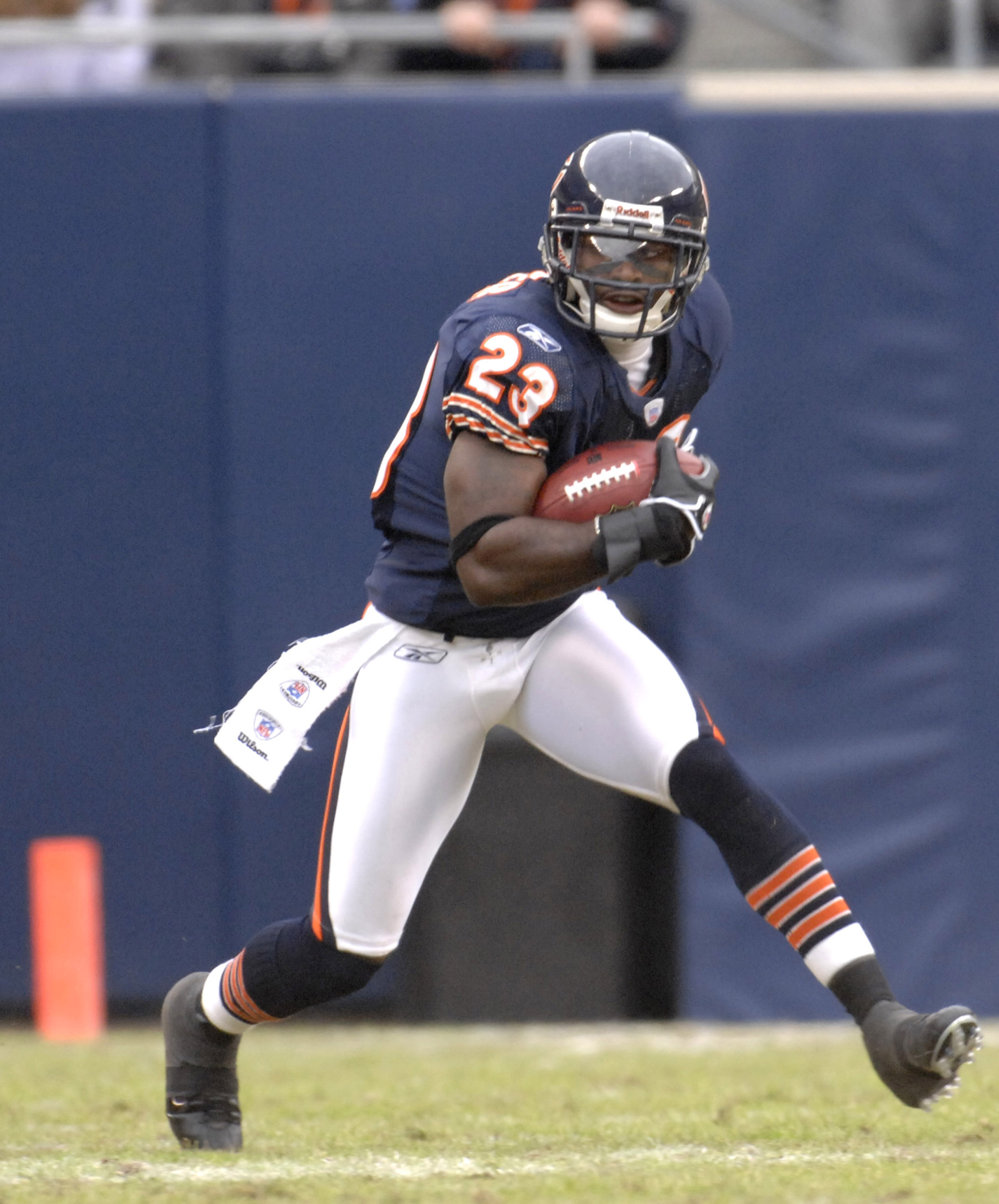 Chicago Bears wide receiver Devin Hester (23) is run into and tackled by  teammate guard Edwin Williams (70) during first half NFL action between the  New York Giants and Chicago Bears at