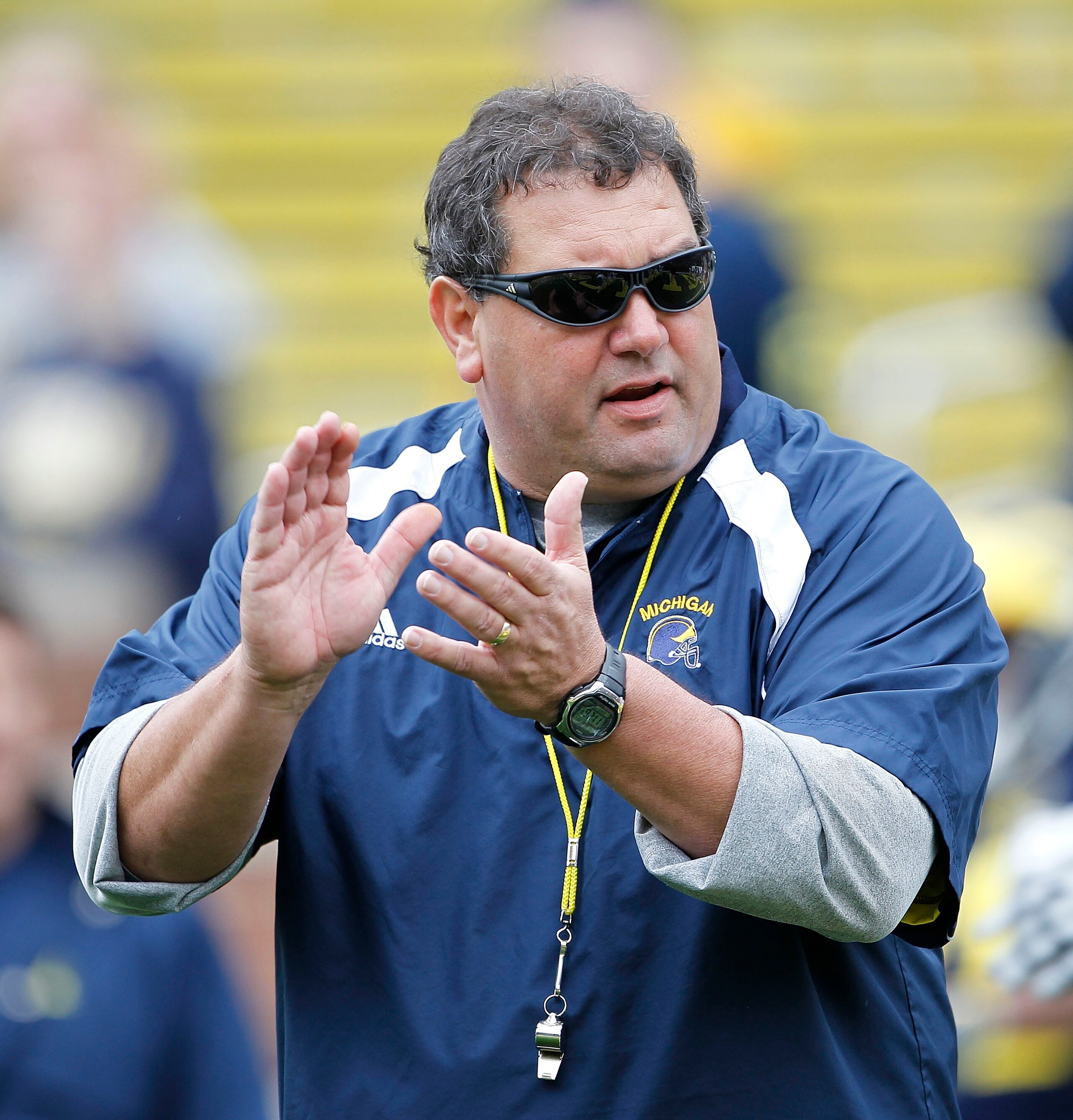 ANN ARBOR, MI - APRIL 16: Head football coach Brady Hoke during the annual Spring Game at Michigan Stadium on April 16, 2011 in Ann Arbor, Michigan. (Photo by Leon Halip/Getty Images) ANN ARBOR, MI - APRIL 16: Head football coach Brady Hoke during the annual Spring Game at Michigan Stadium on April 16, 2011 in Ann Arbor, Michigan. (Photo by Leon Halip/Getty Images)