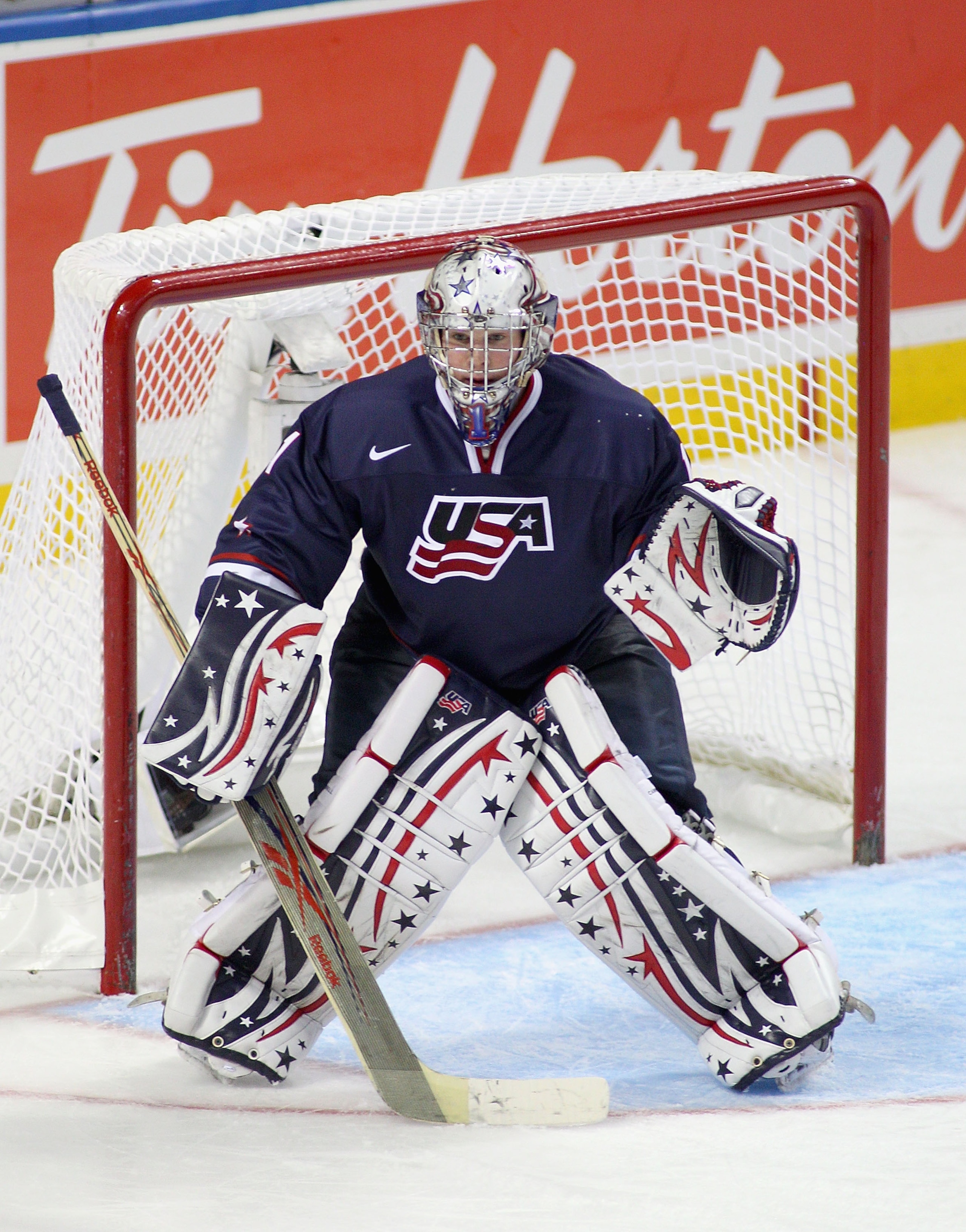 BUFFALO, NY - JANUARY 05: Jack Campbell #1 of the United States stands in goal against Sweden during the 2011 IIHF World U20 Championship Bronze medal game between United States and Sweden at the HSBC Arena on January 5, 2011 in Buffalo, New York. The Uni
