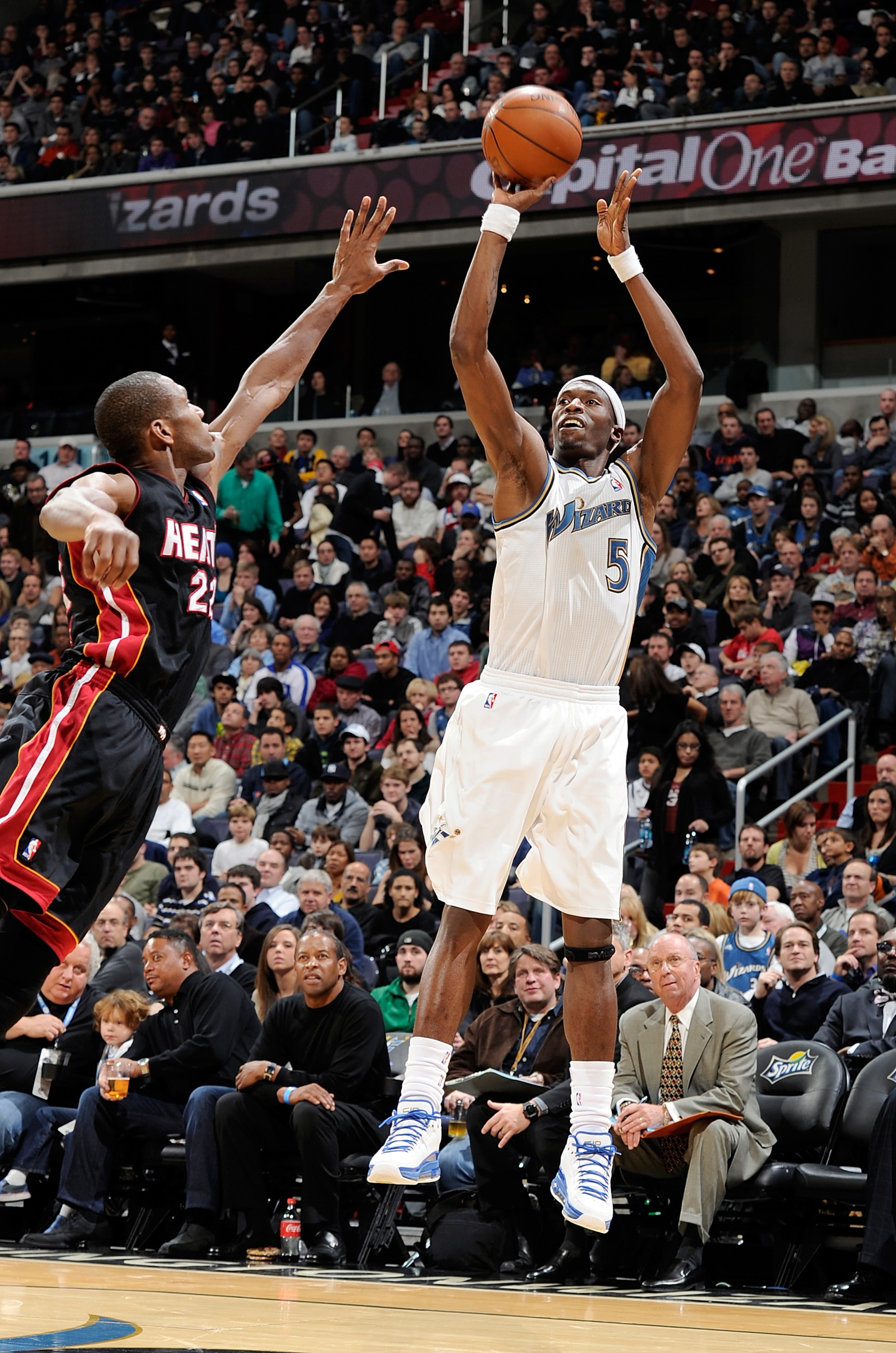 WASHINGTON, DC - DECEMBER 18: Josh Howard #5 of the Washington Wizards shoots a jump shot against the Miami Heat at the Verizon Center on December 18, 2010 in Washington, DC. NOTE TO USER: User expressly acknowledges and agrees that, by downloading and o WASHINGTON, DC - DECEMBER 18: Josh Howard #5 of the Washington Wizards shoots a jump shot against the Miami Heat at the Verizon Center on December 18, 2010 in Washington, DC. NOTE TO USER: User expressly acknowledges and agrees that, by downloading and o