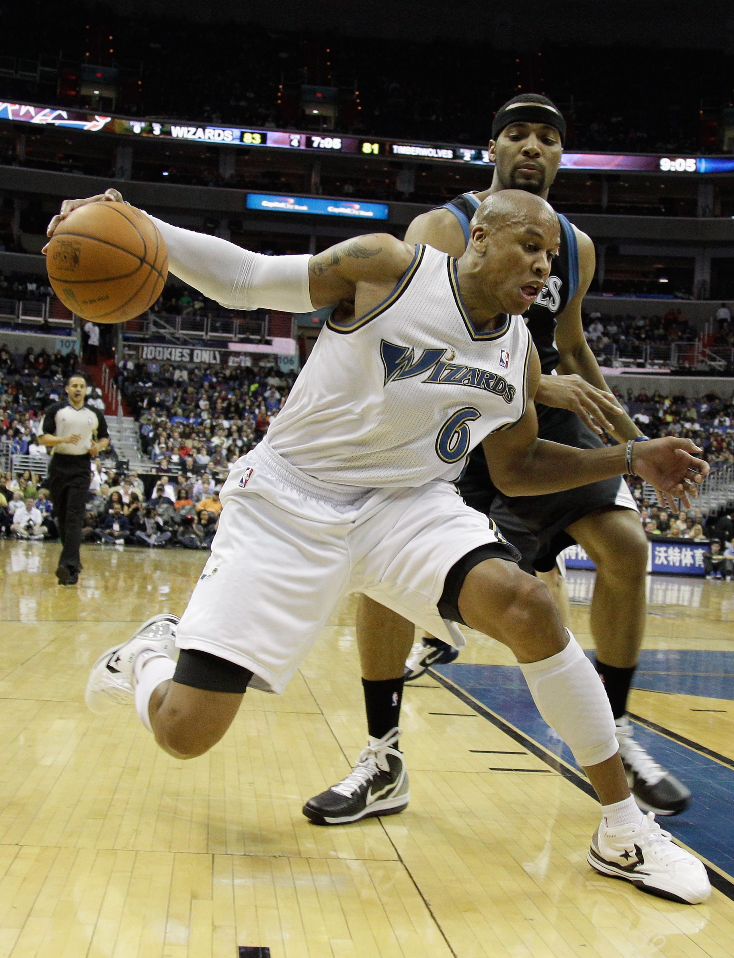 WASHINGTON, DC - MARCH 05: Maurice Evans #6 of the Washington Wizards is guarded by Lazar Hayward #32 of the Minnesota Timberwolves at the Verizon Center on March 5, 2011 in Washington, DC. NOTE TO USER: User expressly acknowledges and agrees that, by do WASHINGTON, DC - MARCH 05: Maurice Evans #6 of the Washington Wizards is guarded by Lazar Hayward #32 of the Minnesota Timberwolves at the Verizon Center on March 5, 2011 in Washington, DC. NOTE TO USER: User expressly acknowledges and agrees that, by do
