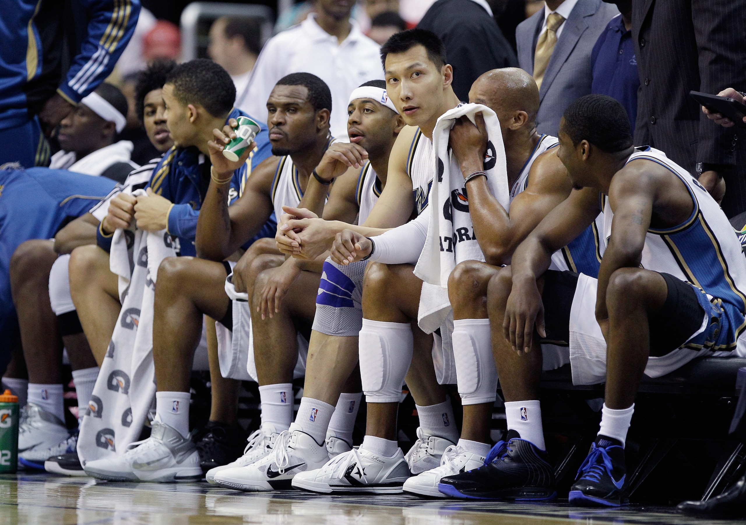 WASHINGTON, DC - MARCH 14: The Washington Wizards bench is shown against the Oklahoma City Thunder during the first half at the Verizon Center on March 14, 2011 in Washington, DC. NOTE TO USER: User expressly acknowledges and agrees that, by downloading a WASHINGTON, DC - MARCH 14: The Washington Wizards bench is shown against the Oklahoma City Thunder during the first half at the Verizon Center on March 14, 2011 in Washington, DC. NOTE TO USER: User expressly acknowledges and agrees that, by downloading a