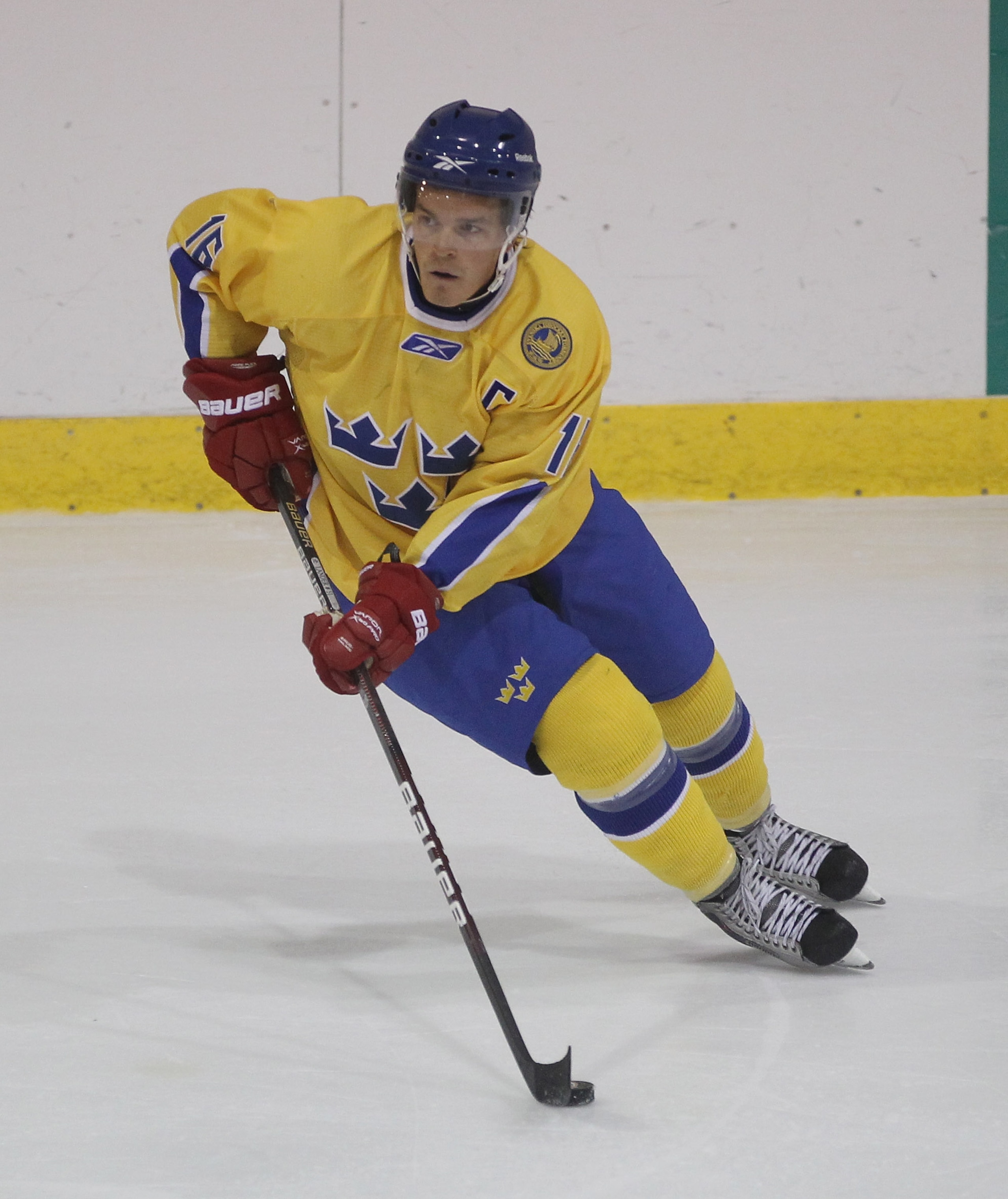 LAKE PLACID, NY - AUGUST 05:  Anton Lander #16 of Team Sweden skates against Team Finland at the USA Hockey National Evaluation Camp on August 5, 2010 in Lake Placid, New York.  (Photo by Bruce Bennett/Getty Images)