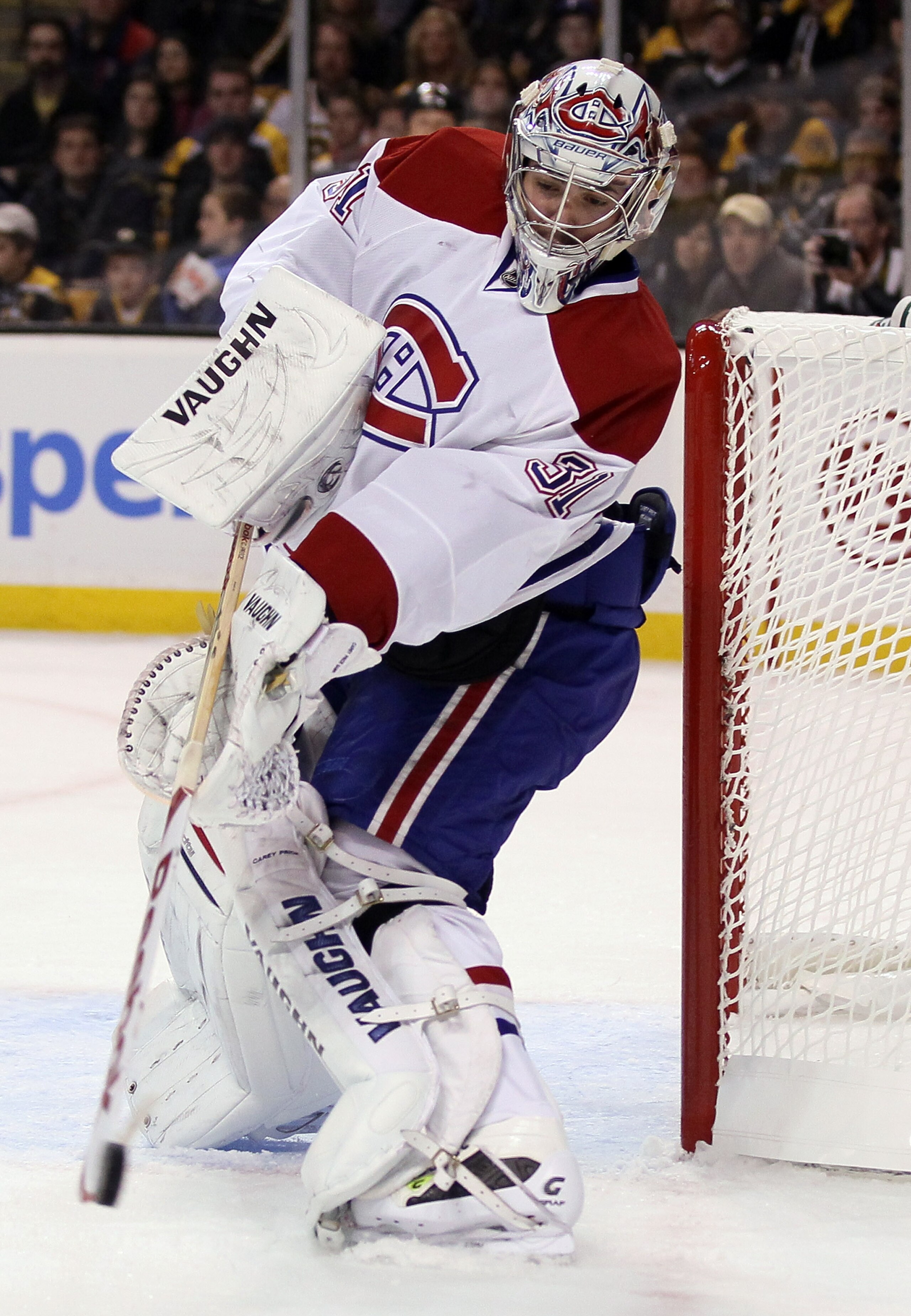 BOSTON, MA - APRIL 16: Carey Price #31 of the Montreal Canadiens clears the puck against the Boston Bruins in Game Two of the Eastern Conference Quarterfinals during the 2011 NHL Stanley Cup Playoffs at TD Garden on April 16, 2011 in Boston, Massachusett BOSTON, MA - APRIL 16: Carey Price #31 of the Montreal Canadiens clears the puck against the Boston Bruins in Game Two of the Eastern Conference Quarterfinals during the 2011 NHL Stanley Cup Playoffs at TD Garden on April 16, 2011 in Boston, Massachusett
