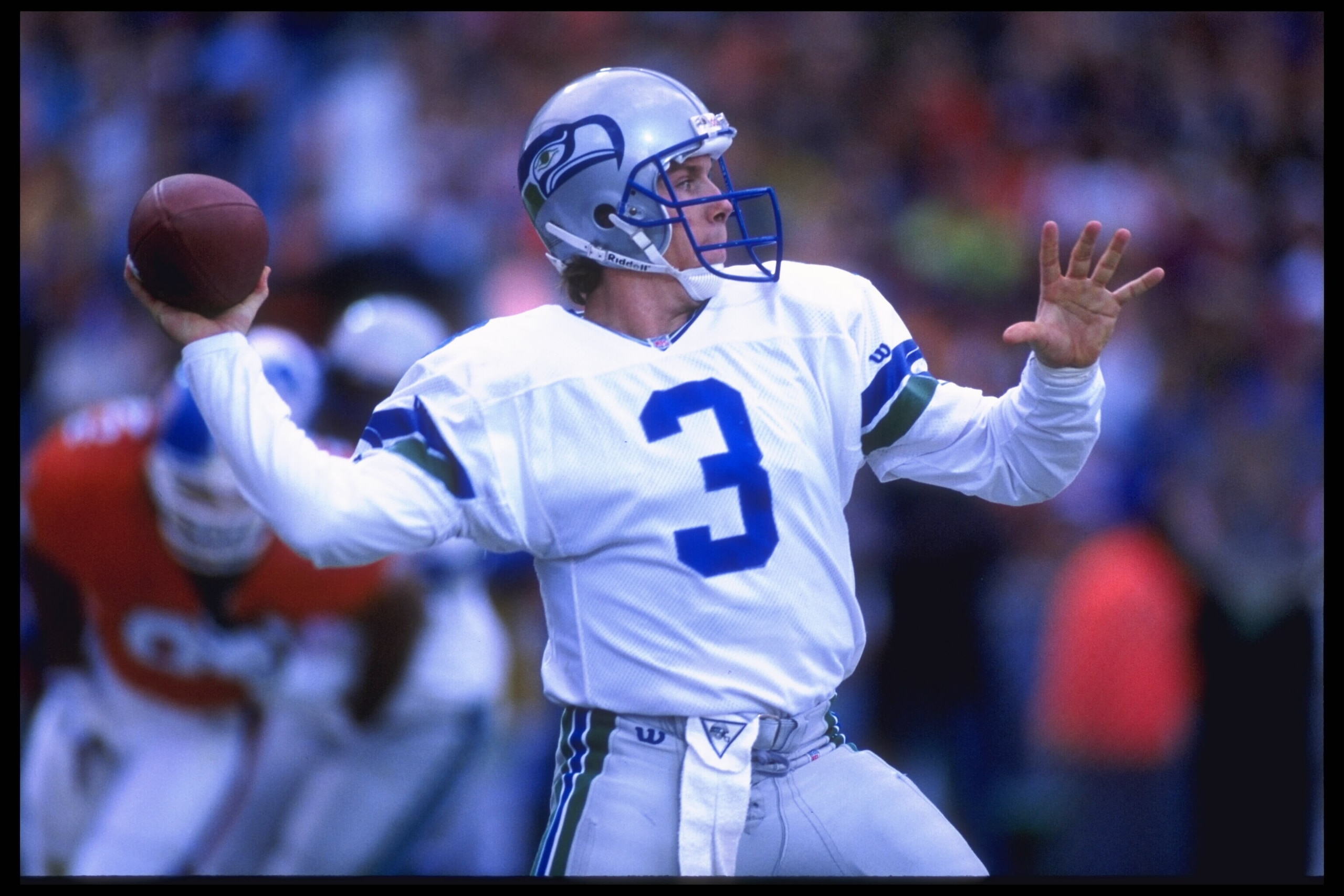 10 Dec 1995: Quarterback Rick Mirer #3 of the Seattle Seahawks drops back to throw downfield during their game against the Denver Broncos at Mile High Stadium in Denver, Colorado. The Seahawks defeated the Broncos 31-27. Mandatory Credit: Al Bello/Allsp 10 Dec 1995: Quarterback Rick Mirer #3 of the Seattle Seahawks drops back to throw downfield during their game against the Denver Broncos at Mile High Stadium in Denver, Colorado. The Seahawks defeated the Broncos 31-27. Mandatory Credit: Al Bello/Allsp