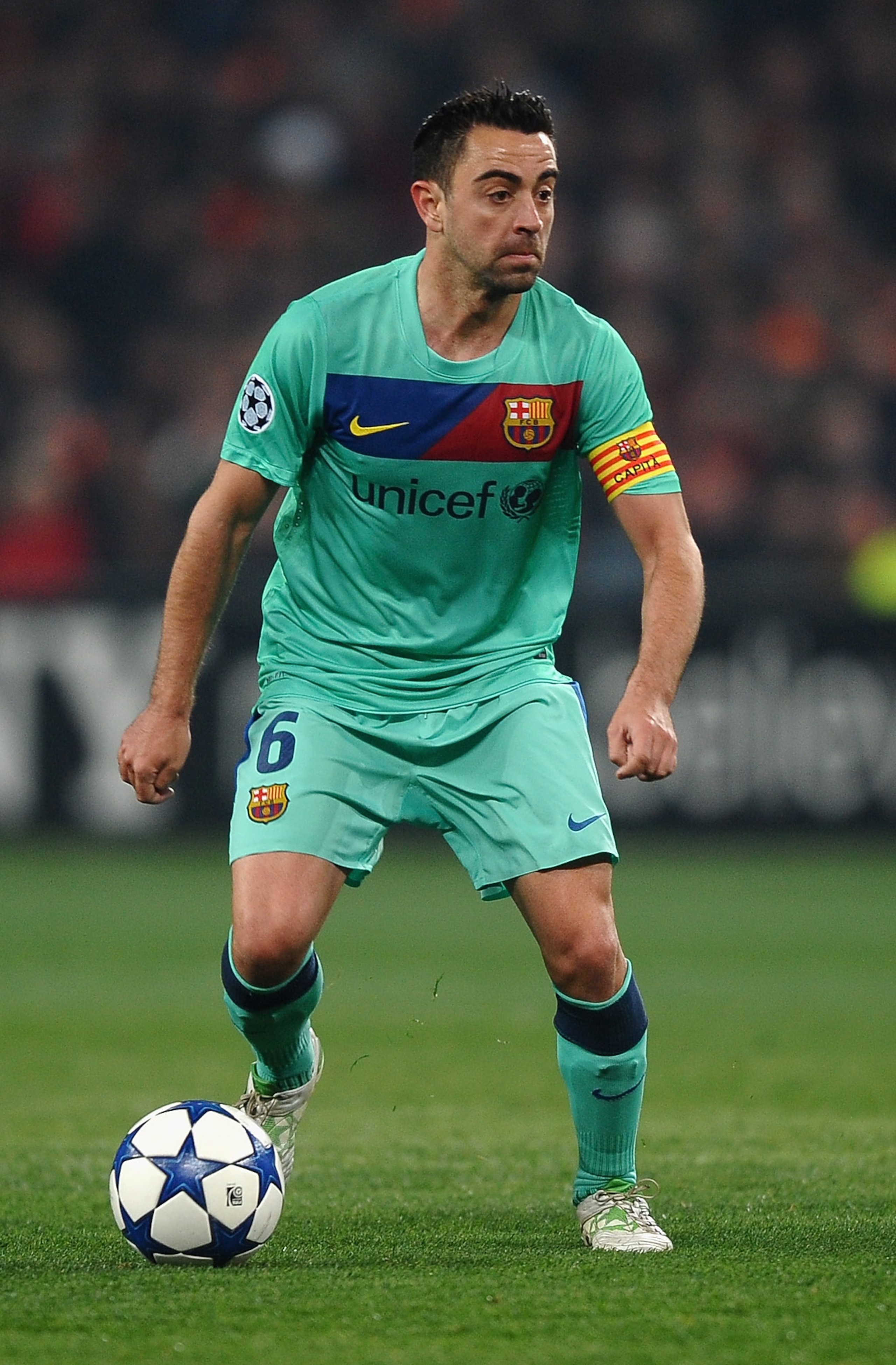 DONETSK, UKRAINE - APRIL 12: Xavi Hernandez of Barcelona in action during the UEFA Champions League Quarter Final 2nd Leg match between Shakhtar Donetsk and Barcelona at the Donbass Arena on April 12, 2011 in Donetsk, Ukraine. (Photo by Laurence Griffith DONETSK, UKRAINE - APRIL 12: Xavi Hernandez of Barcelona in action during the UEFA Champions League Quarter Final 2nd Leg match between Shakhtar Donetsk and Barcelona at the Donbass Arena on April 12, 2011 in Donetsk, Ukraine. (Photo by Laurence Griffith