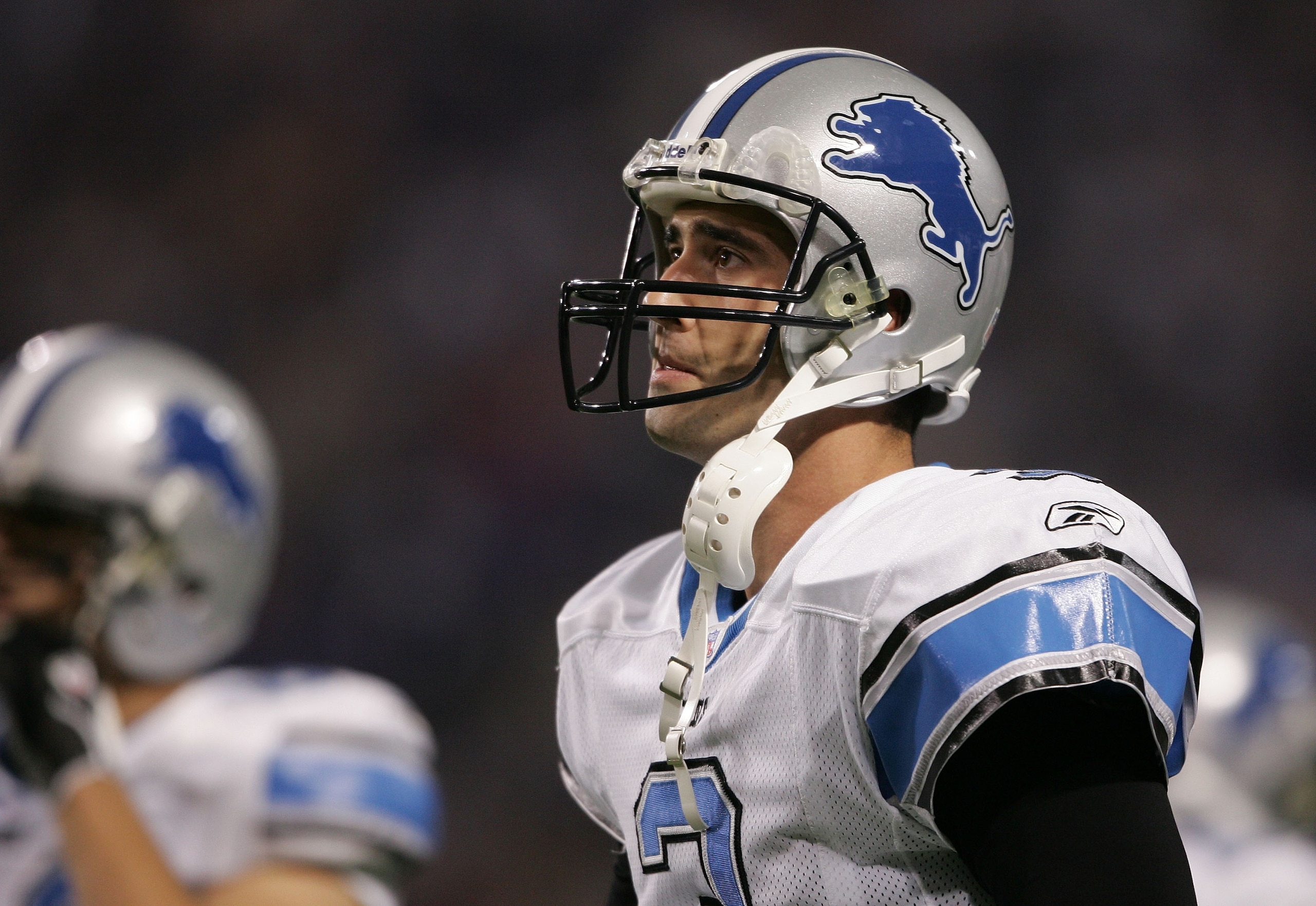 MINNEAPOLIS - NOVEMBER 6: Joey Harrington #3 of the Detroit Lions walks off the field on November 6, 2005 at the Hubert H. Humphrey Metrodome in Minneapolis, Minnesota. The Minnesota Vikings defeated the Detroit Lions 27-14. (Photo by Elsa/Getty Images).