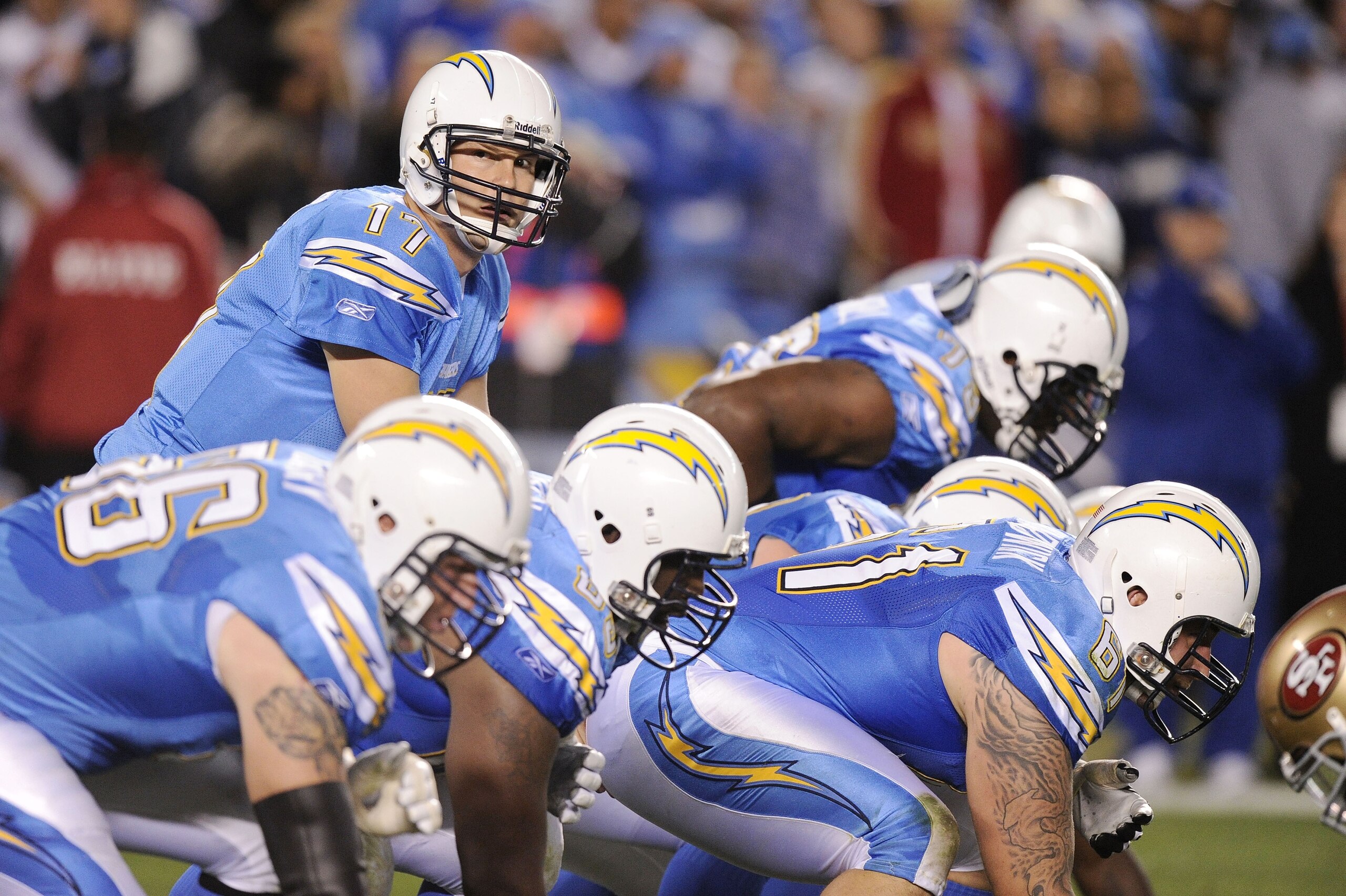 SAN DIEGO, CA - DECEMBER 16:  Quarterback Philip Rivers #17 of the San Diego Chargers goes under center during their game against the San Francisco 49ers at Qualcomm Stadium on December 16, 2010 in San Diego, California.  (Photo by Harry How/Getty Images)