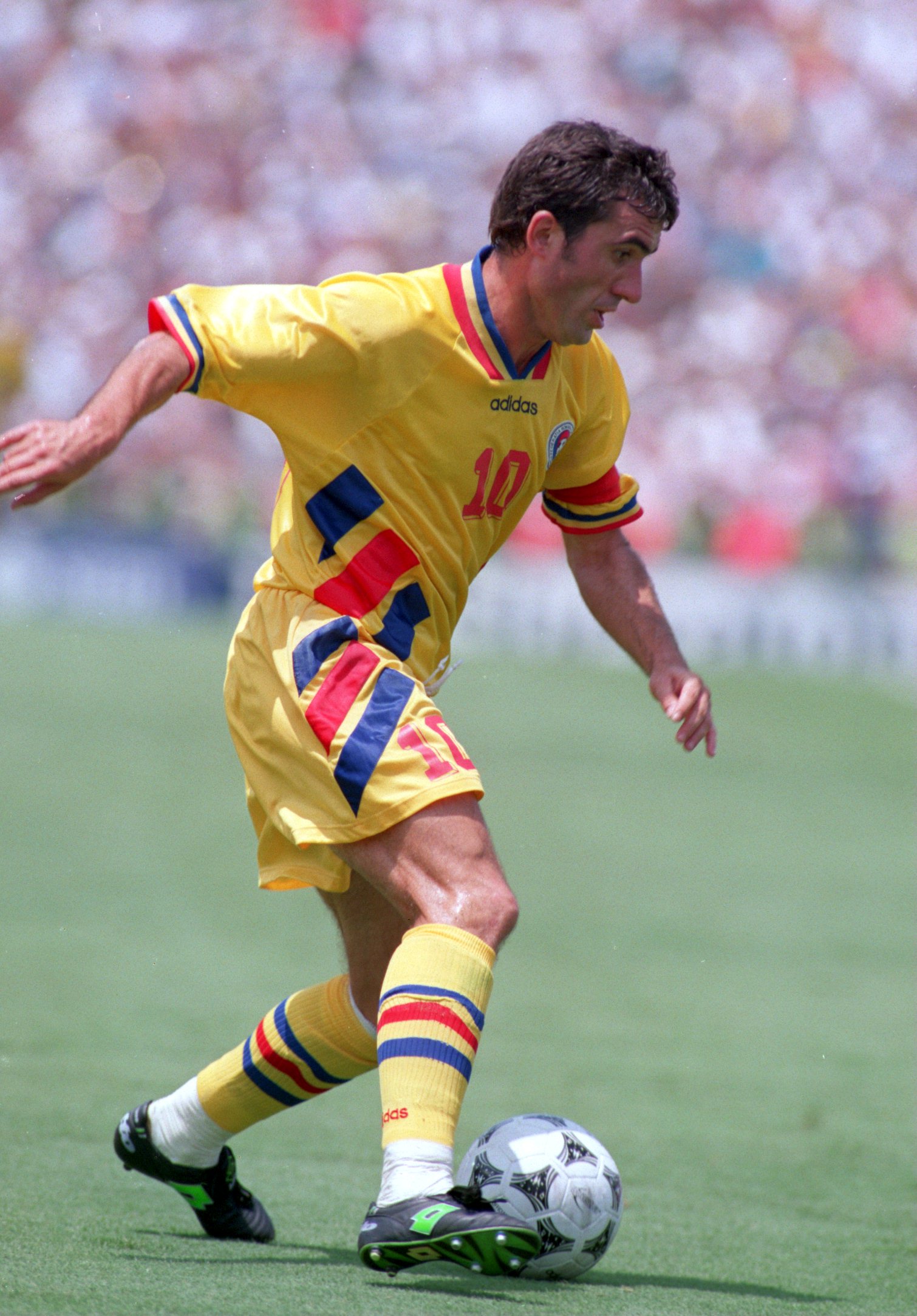Gheorghe Hagi on the ball for Romania in the 1994 World Cup