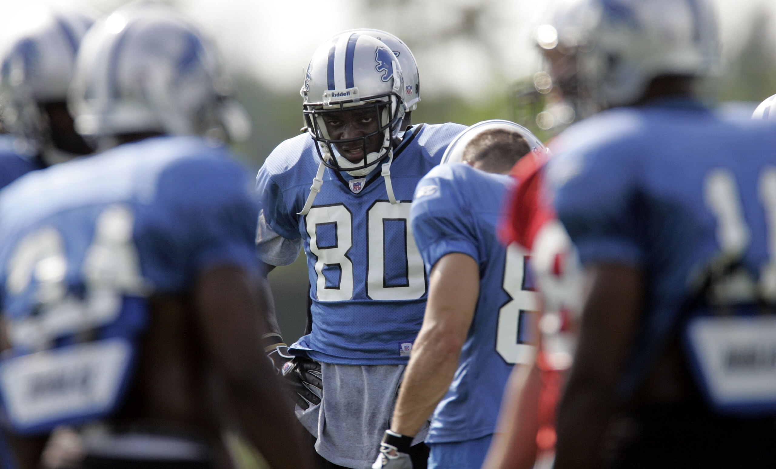 ALLEN PARK, MI - JULY 28: Charles Rogers #80 of the Detroit Lions looks on during training camp at the Detroit Lions Headquarters and Training Facility on July 28, 2006 in Allen Park, Michigan. (Photo by Gregory Shamus/Getty Images) ALLEN PARK, MI - JULY 28: Charles Rogers #80 of the Detroit Lions looks on during training camp at the Detroit Lions Headquarters and Training Facility on July 28, 2006 in Allen Park, Michigan. (Photo by Gregory Shamus/Getty Images)