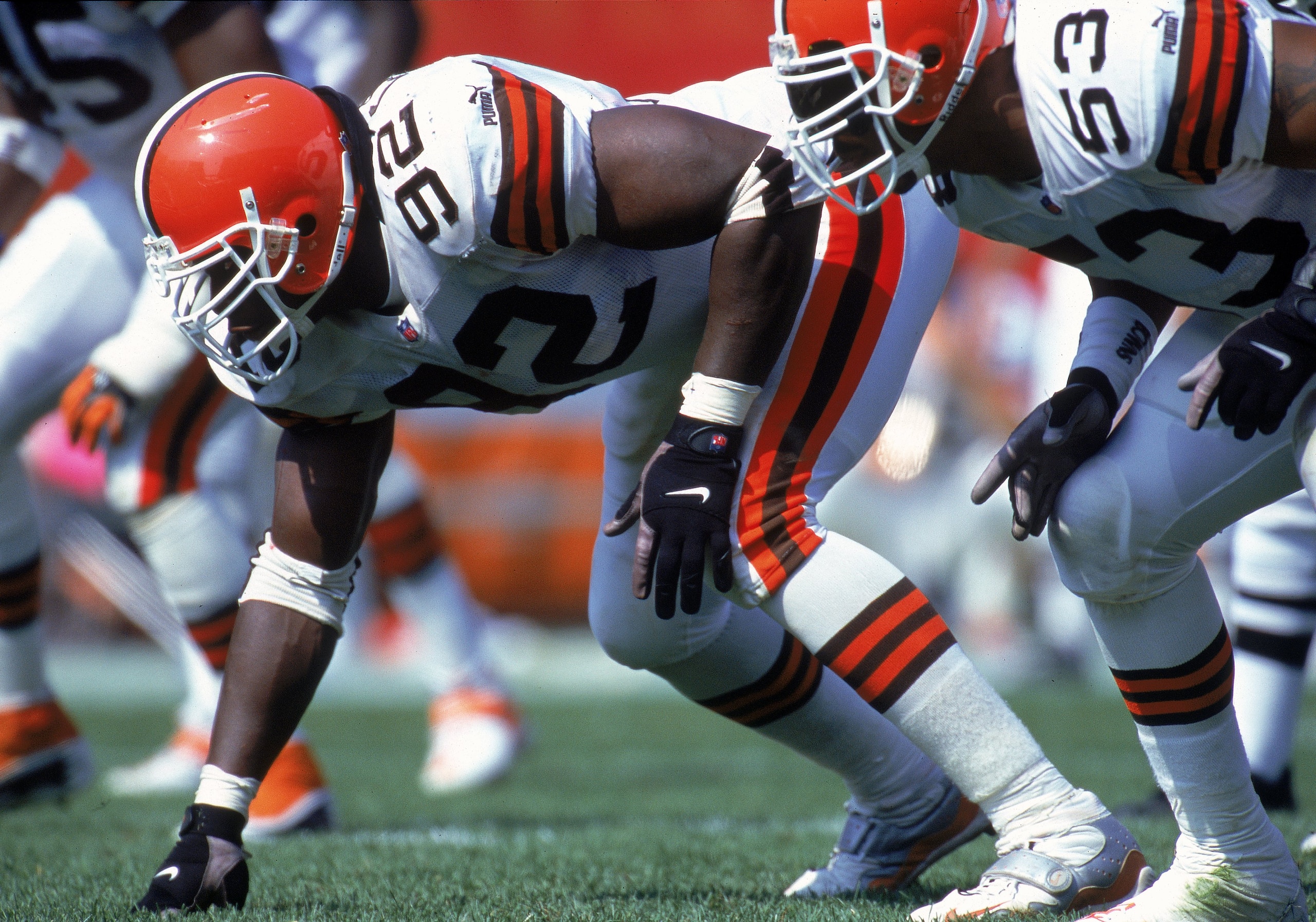 3 Sep 2000: Courtney Brown #92 of the Cleveland Browns gets ready to move on the line of scrimmage during a game against the Jacksonville Jaguars at Cleveland Stadium in Cleveland, Ohio. The Jaguars defeated the Browns 27-7.Mandatory Credit: Jonathan Dani 3 Sep 2000: Courtney Brown #92 of the Cleveland Browns gets ready to move on the line of scrimmage during a game against the Jacksonville Jaguars at Cleveland Stadium in Cleveland, Ohio. The Jaguars defeated the Browns 27-7.Mandatory Credit: Jonathan Dani