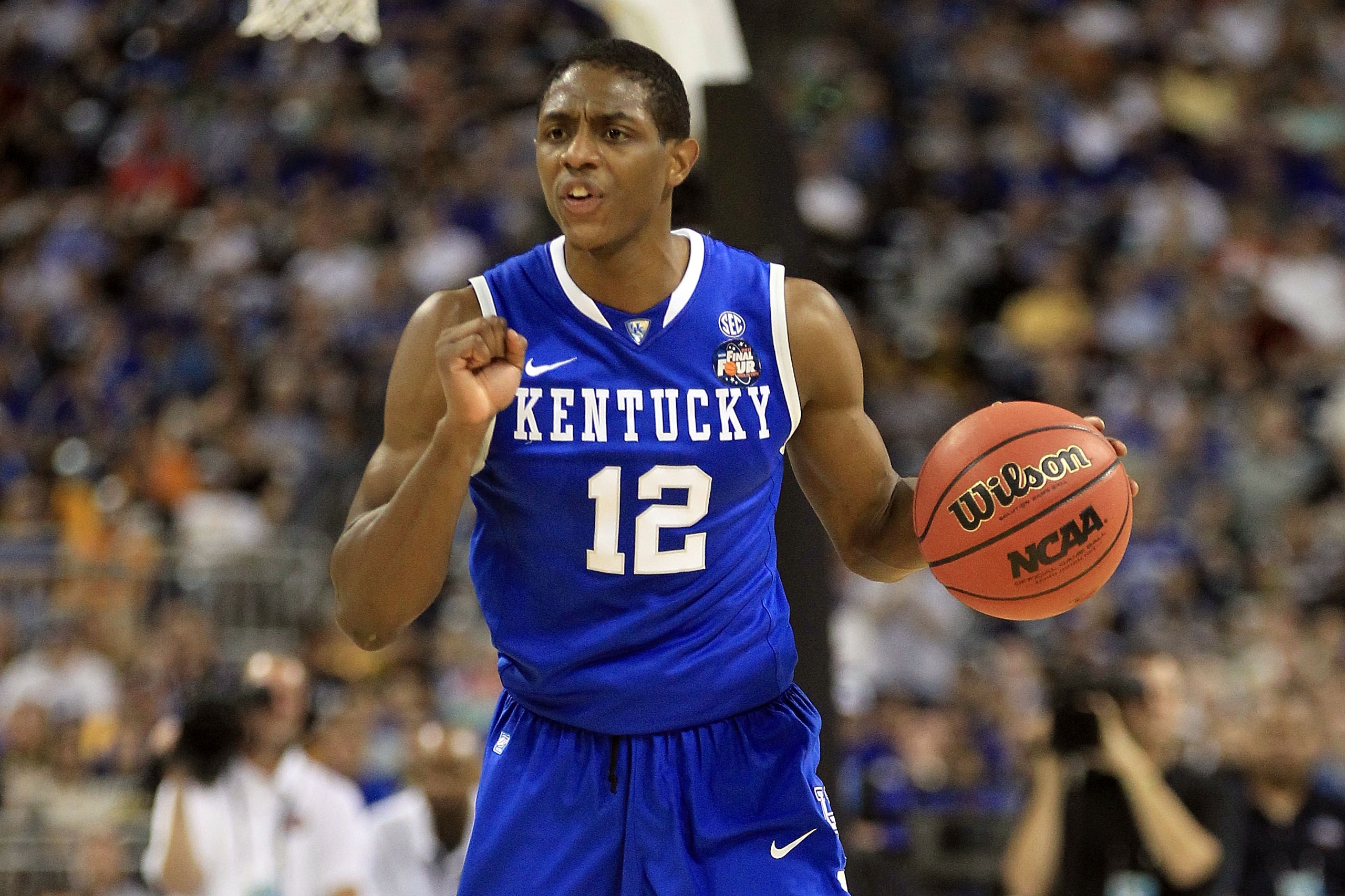 HOUSTON, TX - APRIL 02: Brandon Knight #12 of the Kentucky Wildcats moves the ball while taking on the Connecticut Huskies during the National Semifinal game of the 2011 NCAA Division I Men's Basketball Championship at Reliant Stadium on April 2, 2011 in HOUSTON, TX - APRIL 02: Brandon Knight #12 of the Kentucky Wildcats moves the ball while taking on the Connecticut Huskies during the National Semifinal game of the 2011 NCAA Division I Men's Basketball Championship at Reliant Stadium on April 2, 2011 in