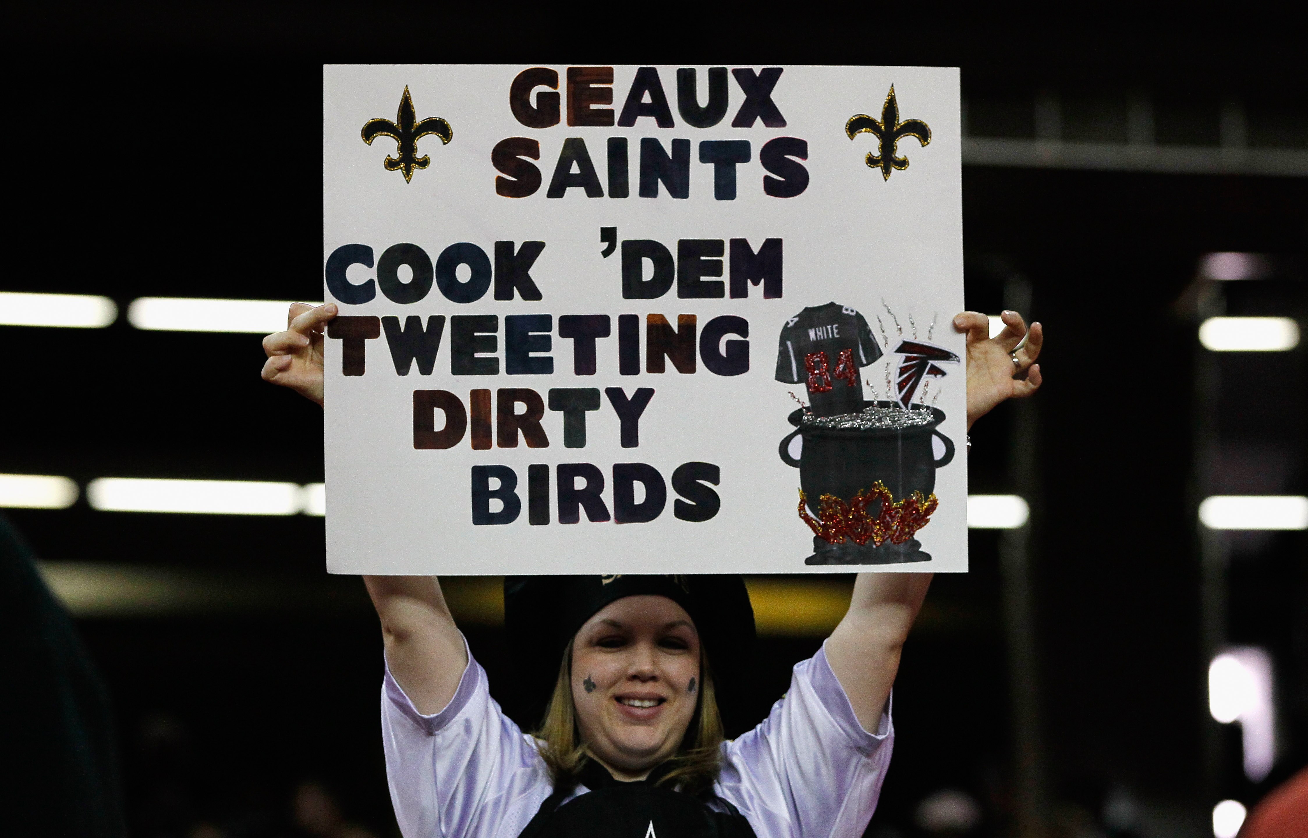 ATLANTA, GA - DECEMBER 27:  A fan of the New Orleans Saints holds up a sign against the Atlanta Falcons at Georgia Dome on December 27, 2010 in Atlanta, Georgia.  (Photo by Kevin C. Cox/Getty Images)