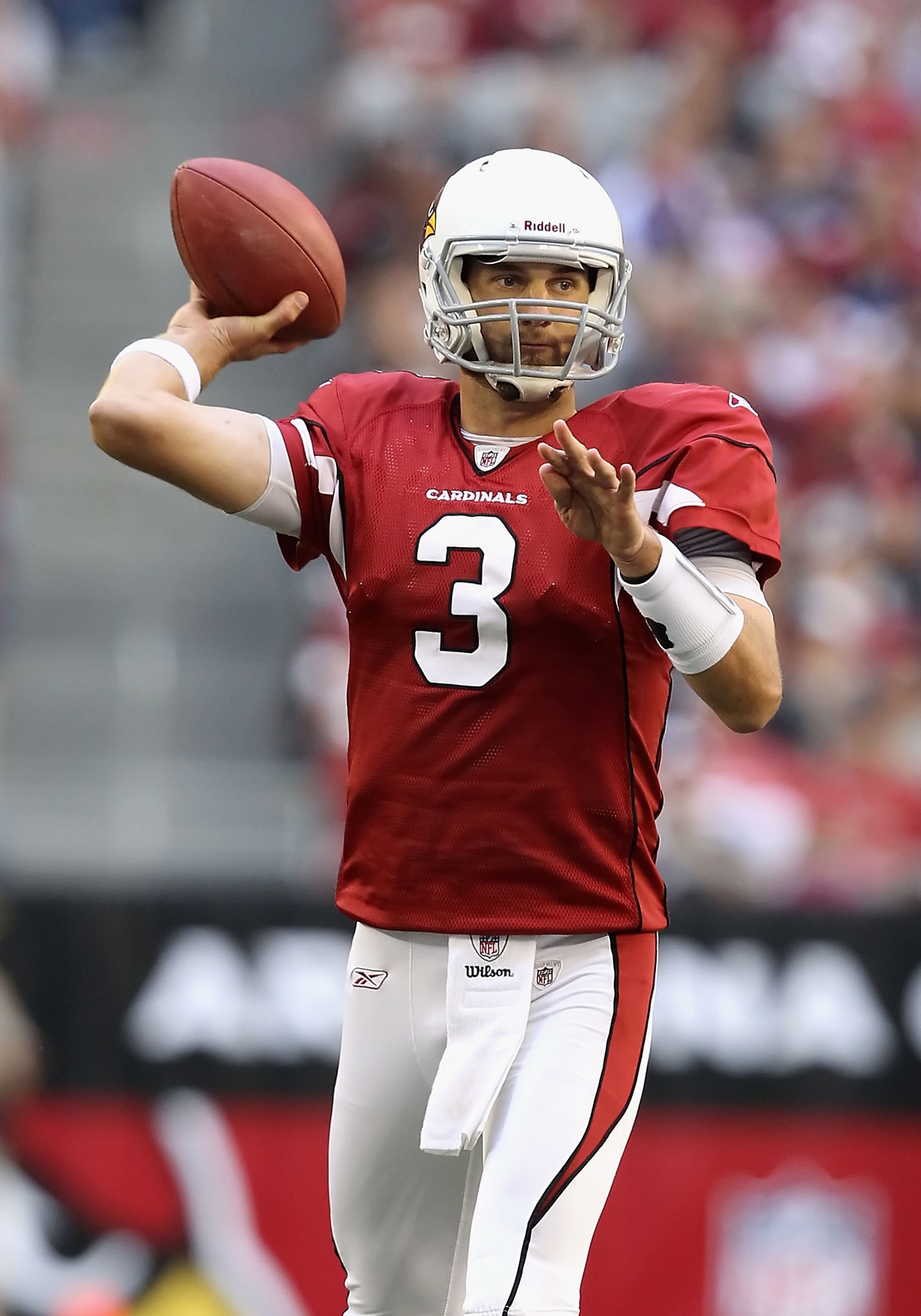GLENDALE, AZ - DECEMBER 05:  Quarterback Derek Anderson #3 of the Arizona Cardinals throws a pass during the NFL game against the St. Louis Rams at the University of Phoenix Stadium on December 5, 2010 in Glendale, Arizona. The Rams defeated the Cardinals