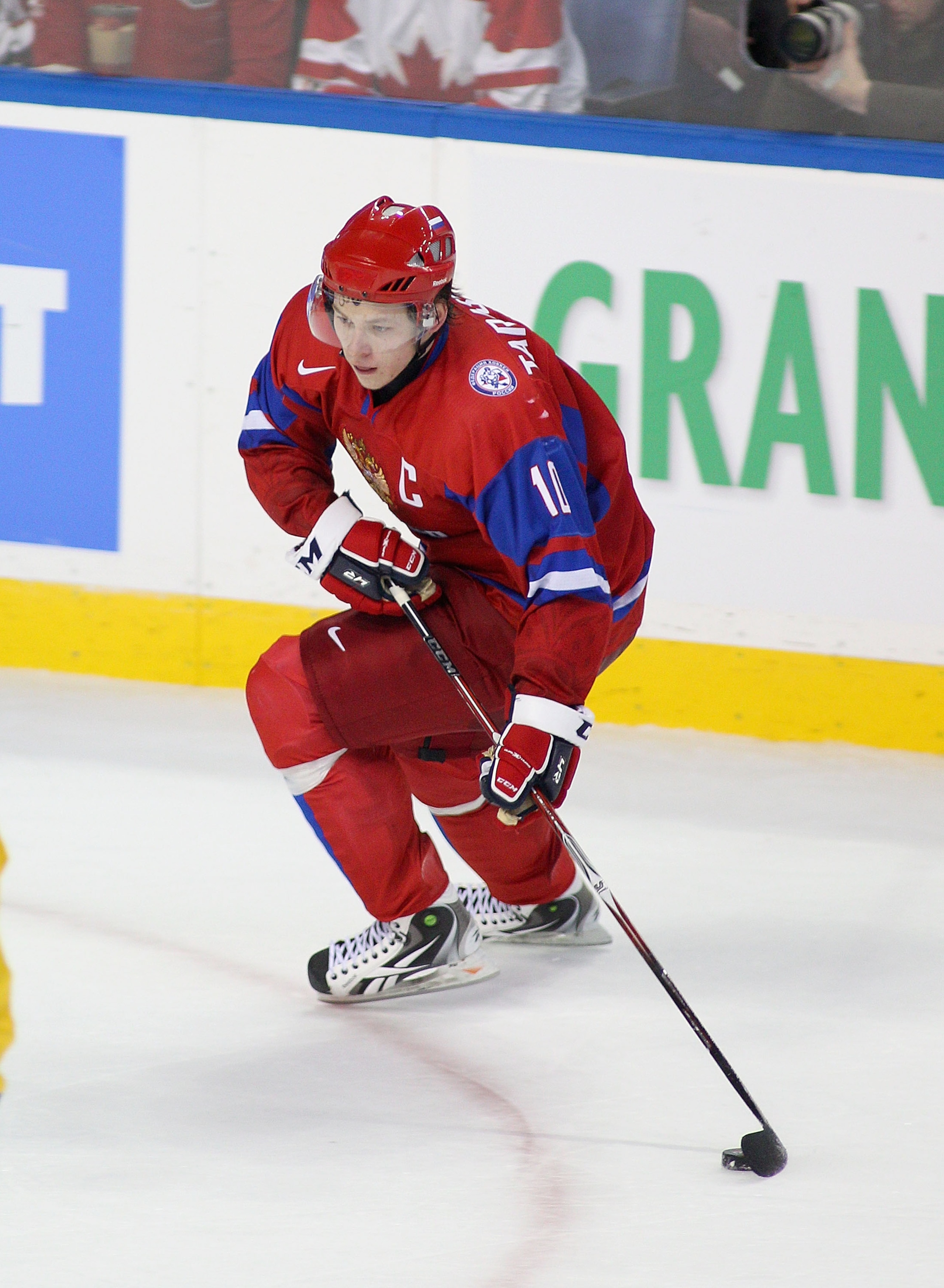 BUFFALO, NY - JANUARY 03: Vladimir Tarasenko #10  of Russia skates against  Sweden during the 2011 IIHF World U20 Championship Semi Final game between Sweden and Russia on January 3, 2011 in Buffalo, New York. Russia won 4-3 and faces Canada in the gold m