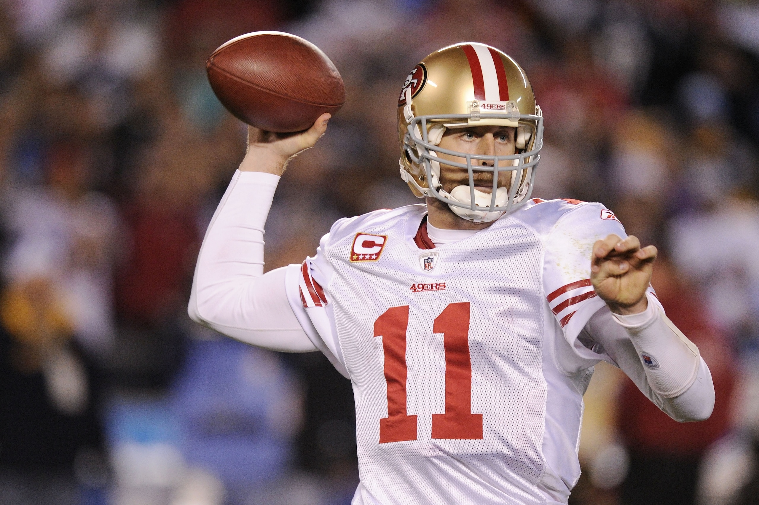 SAN DIEGO, CA - DECEMBER 16: Quarterback Alex Smith #11 of the San Francisco 49ers drops back to pass against the San Diego Chargers at Qualcomm Stadium on December 16, 2010 in San Diego, California. (Photo by Harry How/Getty Images) SAN DIEGO, CA - DECEMBER 16: Quarterback Alex Smith #11 of the San Francisco 49ers drops back to pass against the San Diego Chargers at Qualcomm Stadium on December 16, 2010 in San Diego, California. (Photo by Harry How/Getty Images)