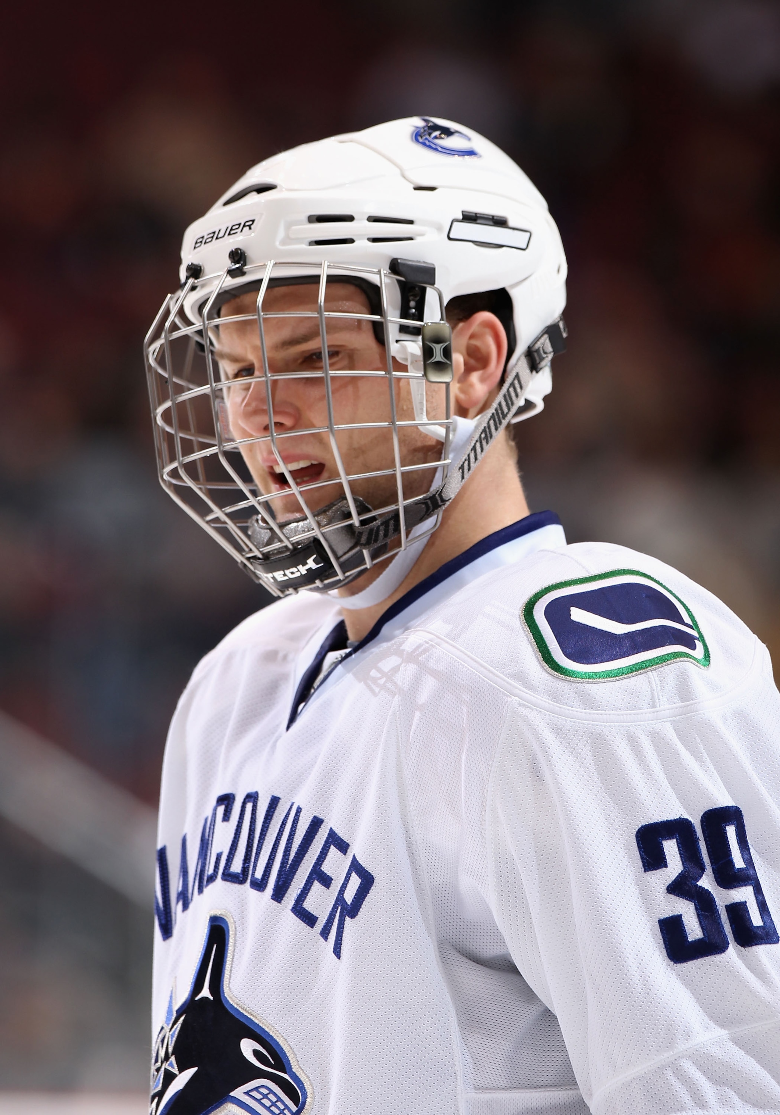 GLENDALE, AZ - FEBRUARY 02:  Cody Hodgson #39 of the Vancouver Canucks skates up to a face off against the Phoenix Coyotes during the NHL game at Jobing.com Arena on February 2, 2011 in Glendale, Arizona. The Canucks defeated the Coyotes 6-0.  (Photo by C