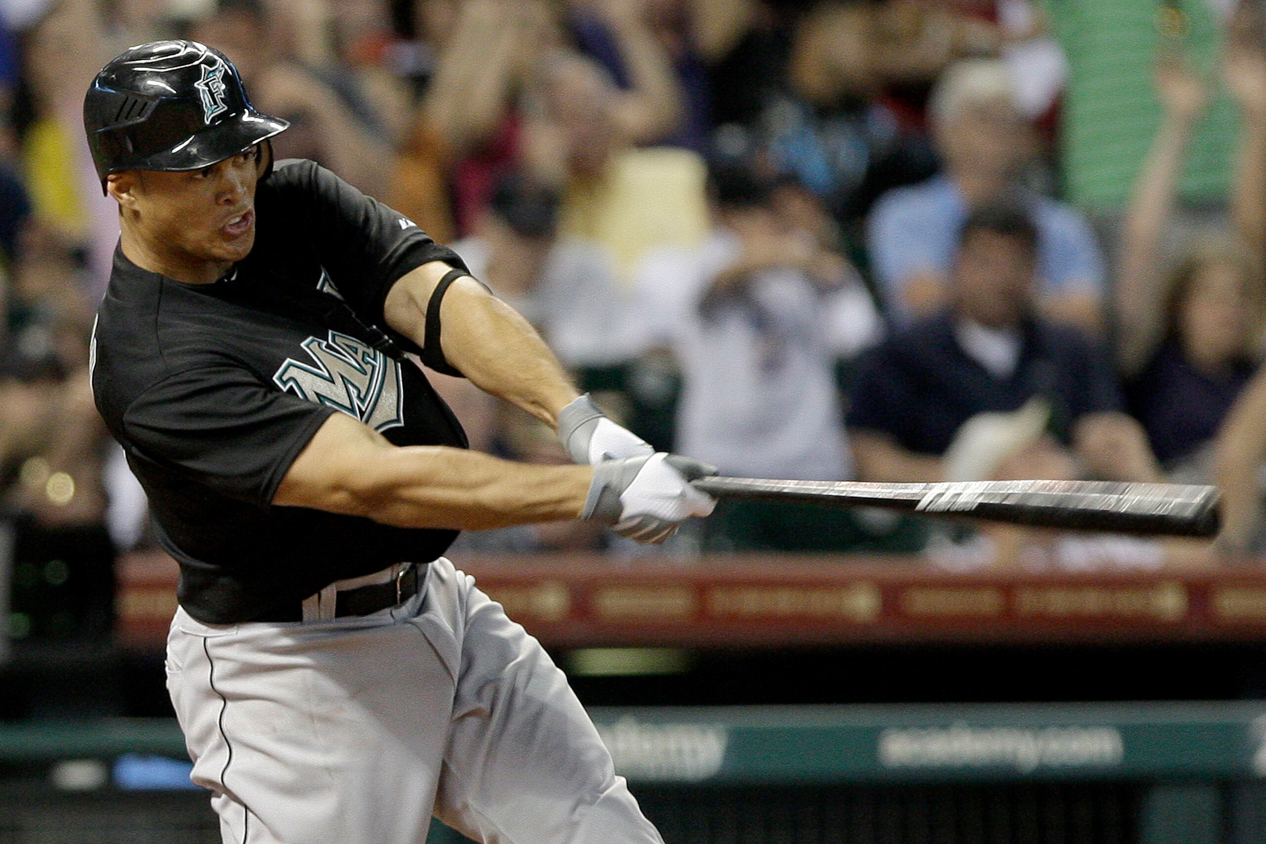 HOUSTON, TX - APRIL 09 :  Mike Stanton #27 of the Florida Marlins  against  the Houston Astros in a MLB game on April 9, 2011 at Minute Maid Park in Houston, Texas. The Marlins won 4 to 3. (Photo by Thomas B. Shea / Getty Images)