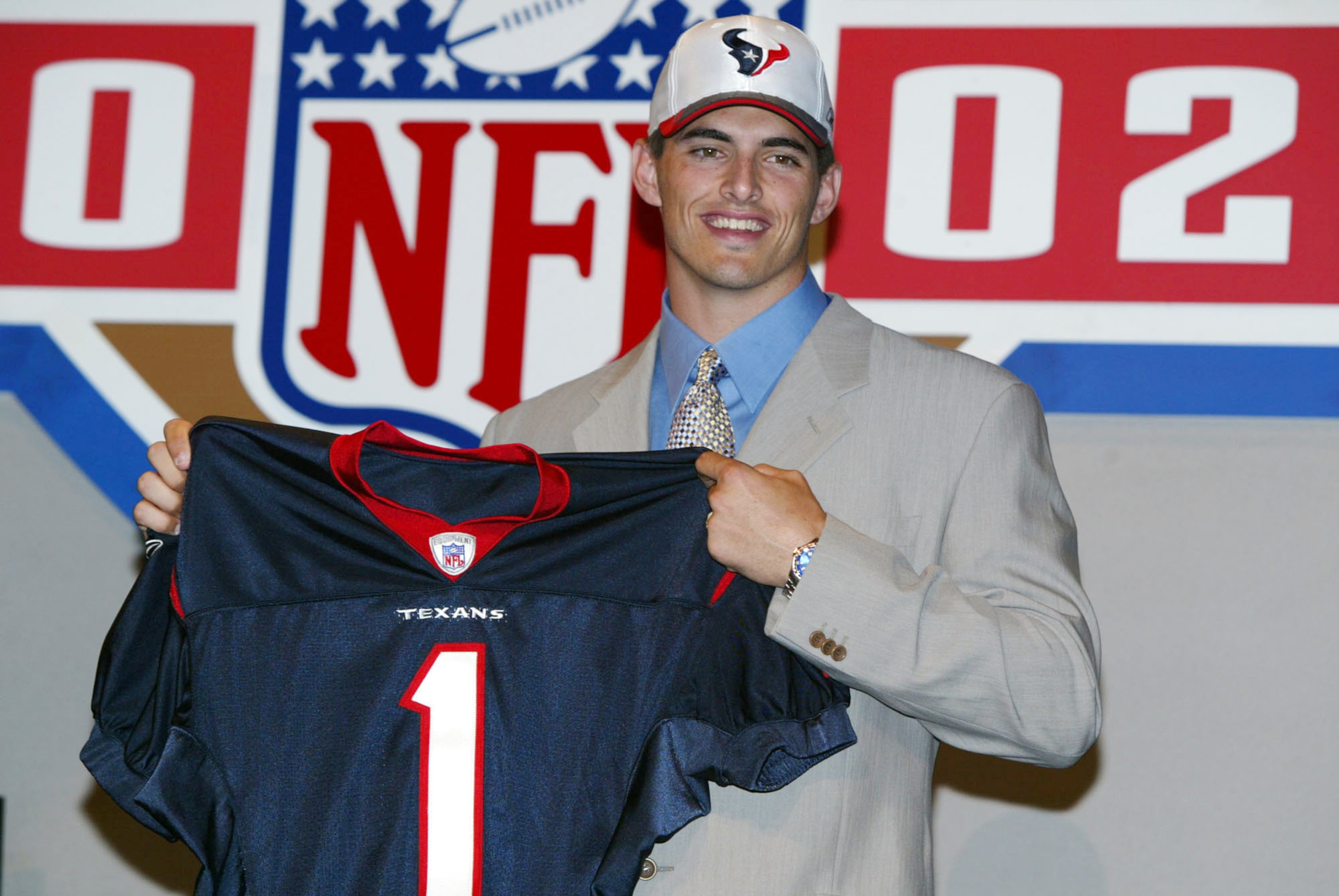 20 April 2002:  David Carr of Fresno State is selected first pick of the 2002 NFL Draft by The Houston Texans at the Theatre in Madison Square Garden in New York City, New York.   Digital Image.  Mandatory Credit: Al Bello/Getty Images