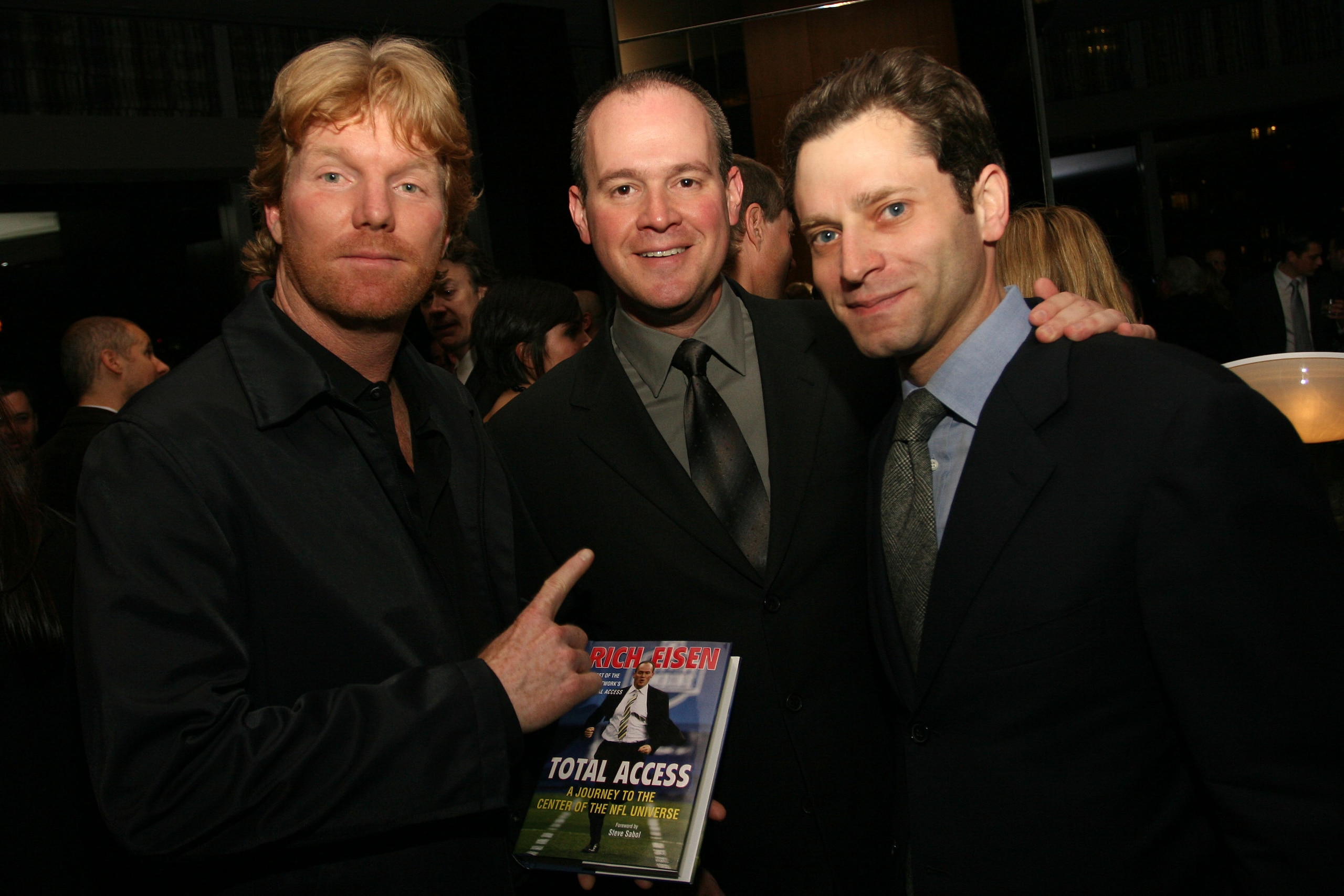 NEW YORK - NOVEMBER 5:  (L-R) Jim Courier, Rich Eisen and Jeremy Schaap attend the book launch for Eisen's 'Total Access' at The Stone Rose Lounge November 5, 2007 in New York. (Photo by Donald Bowers/Getty Images for Rich Eisen)