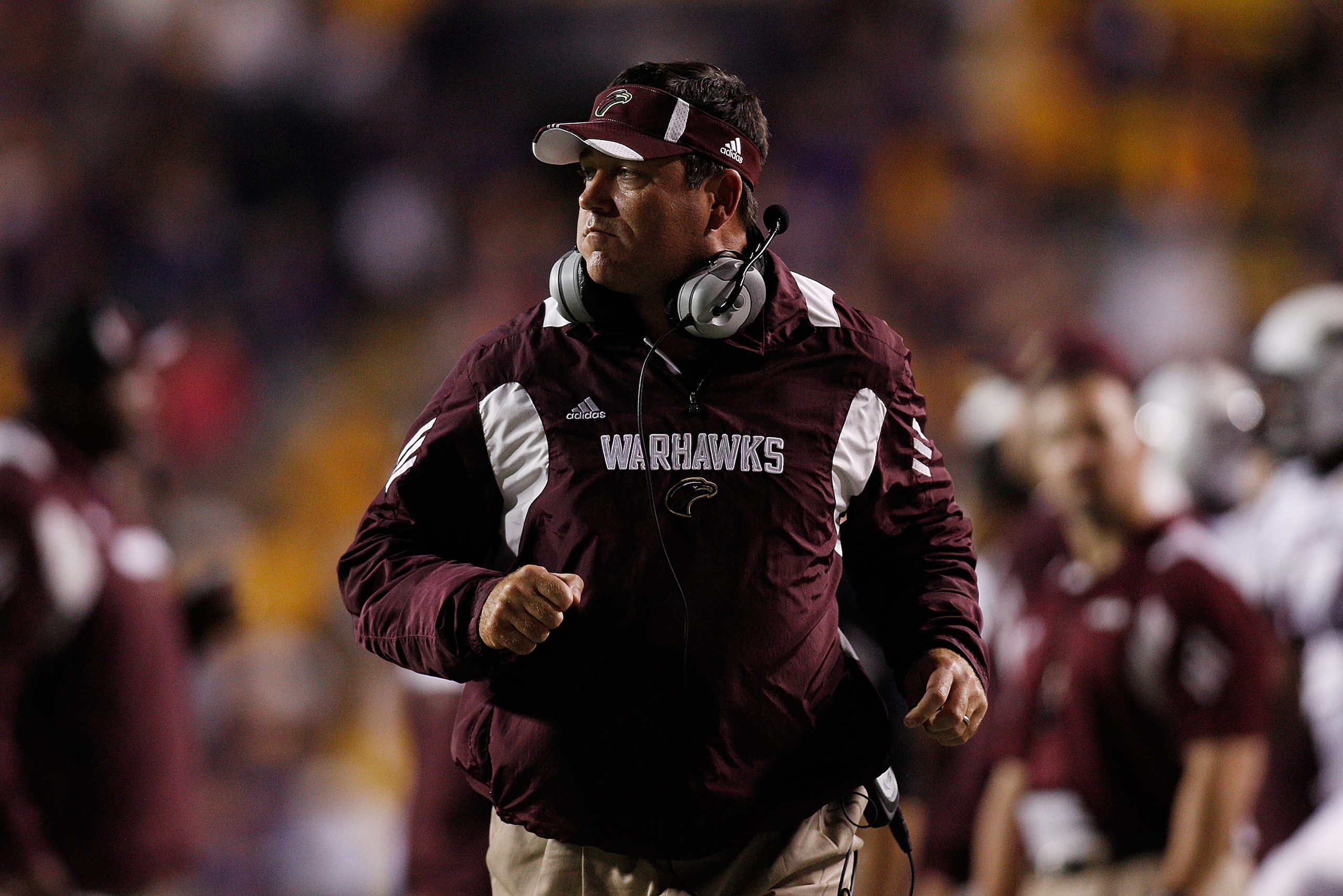 BATON ROUGE, LA - NOVEMBER 13: Head coach Todd Berry of the University of Louisiana-Monroe Warhawks watches a play during the game against the Louisiana State University Tigers at Tiger Stadium on November 13, 2010 in Baton Rouge, Louisiana. The Tigers BATON ROUGE, LA - NOVEMBER 13: Head coach Todd Berry of the University of Louisiana-Monroe Warhawks watches a play during the game against the Louisiana State University Tigers at Tiger Stadium on November 13, 2010 in Baton Rouge, Louisiana. The Tigers