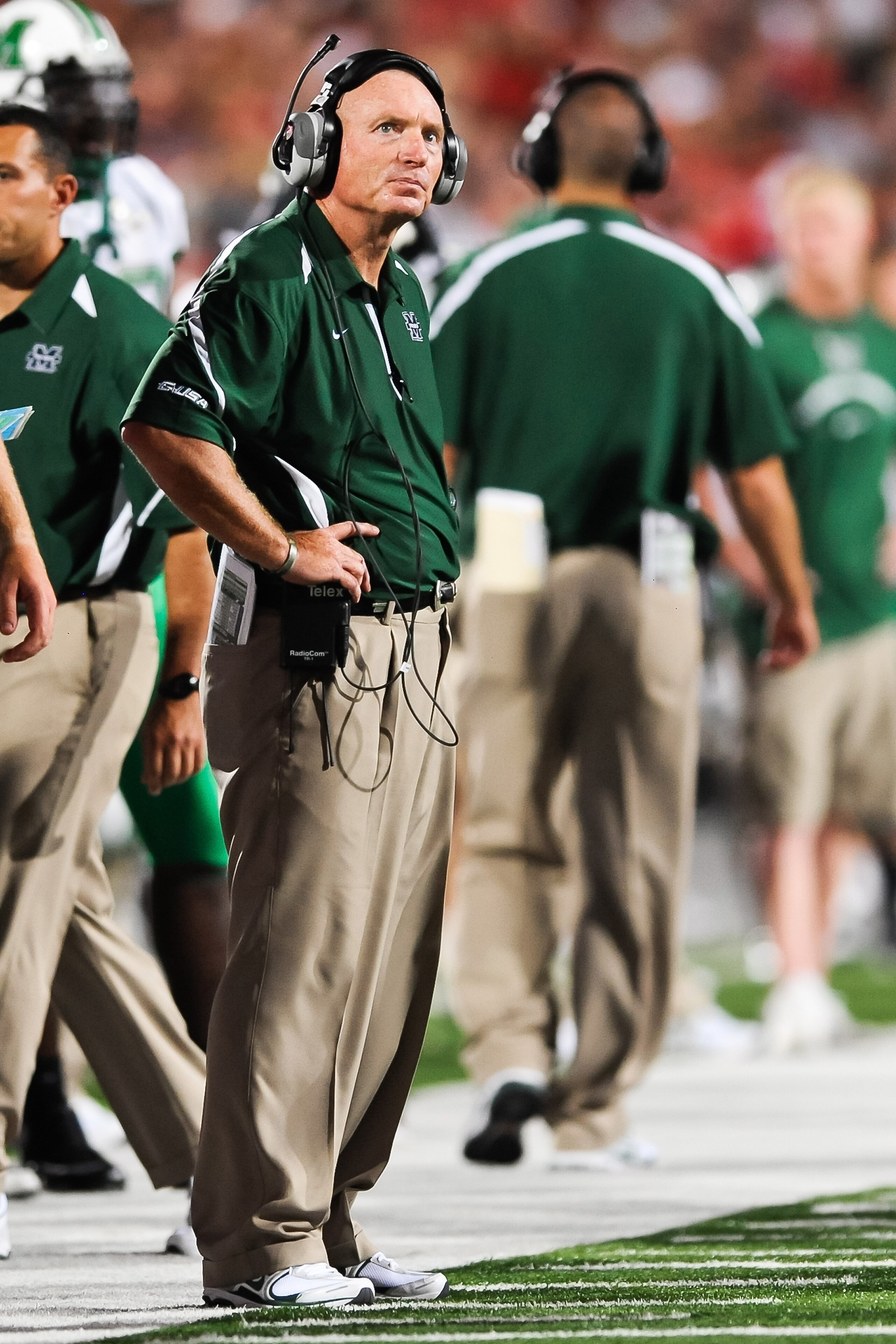 COLUMBUS, OH - SEPTEMBER 2: Head Coach Doc Holliday of the Marshall Thundering Herd watches his team play the Ohio State Buckeyes at Ohio Stadium on September 2, 2010 in Columbus, Ohio. (Photo by Jamie Sabau/Getty Images) COLUMBUS, OH - SEPTEMBER 2: Head Coach Doc Holliday of the Marshall Thundering Herd watches his team play the Ohio State Buckeyes at Ohio Stadium on September 2, 2010 in Columbus, Ohio. (Photo by Jamie Sabau/Getty Images)