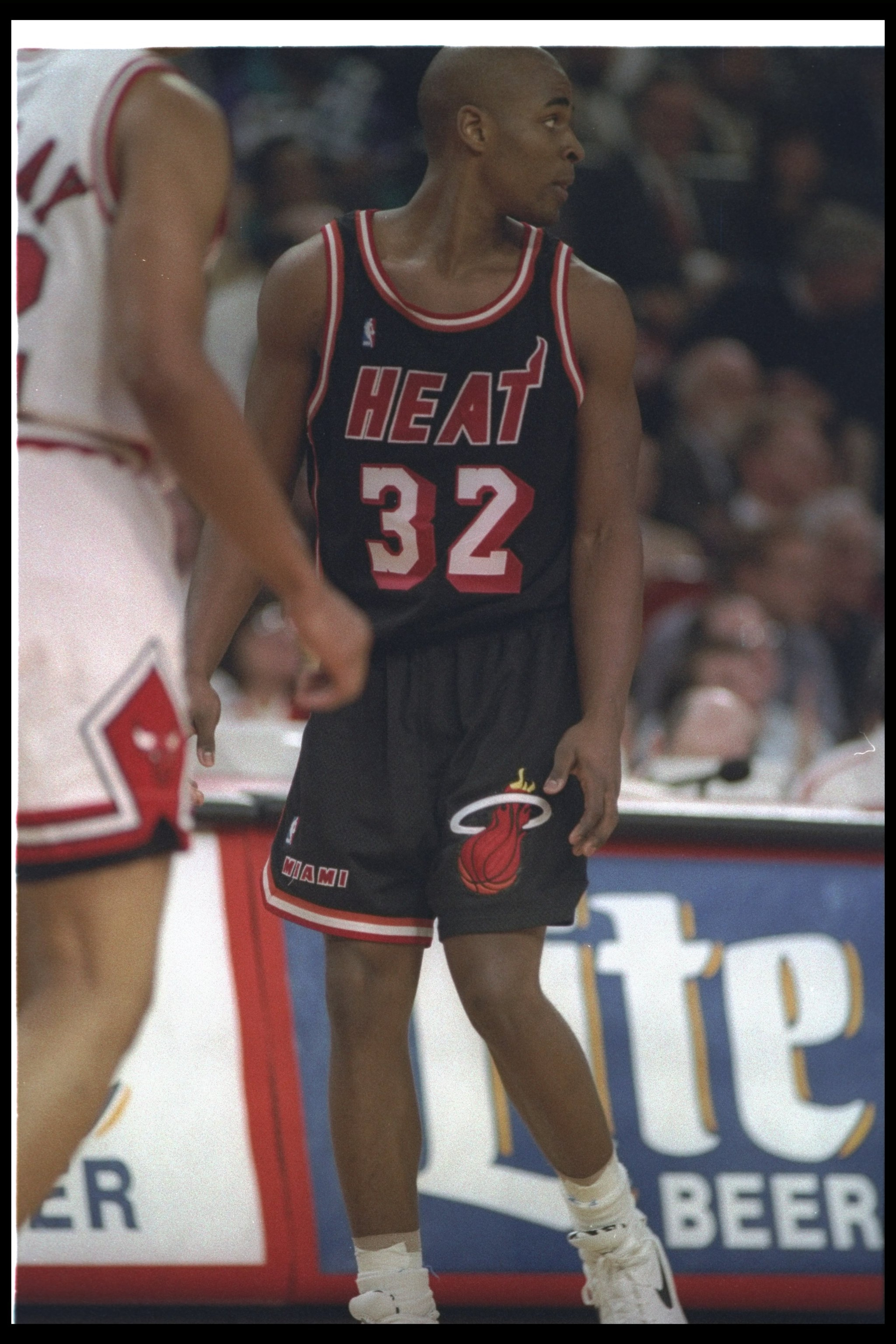 14 Apr 1993:  Guard Harold Miner #32 of the Miami Heat looks on during a game against the Chicago Bulls at the United Center in Chicago, Illinois. Mandatory Credit: Jonathan Daniel  /Allsport
