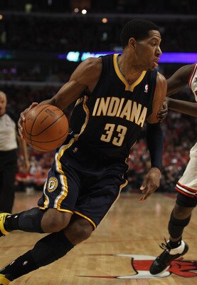 CHICAGO, IL - APRIL 16: Danny Granger #33 of the Indiana Pacers moves against the Chicago Bulls in Game One of the Eastern Conference Quarterfinals in the 2011 NBA Playoffs at the United Center on April 16, 2011 in Chicago, Illinois. The Bulls defeated th
