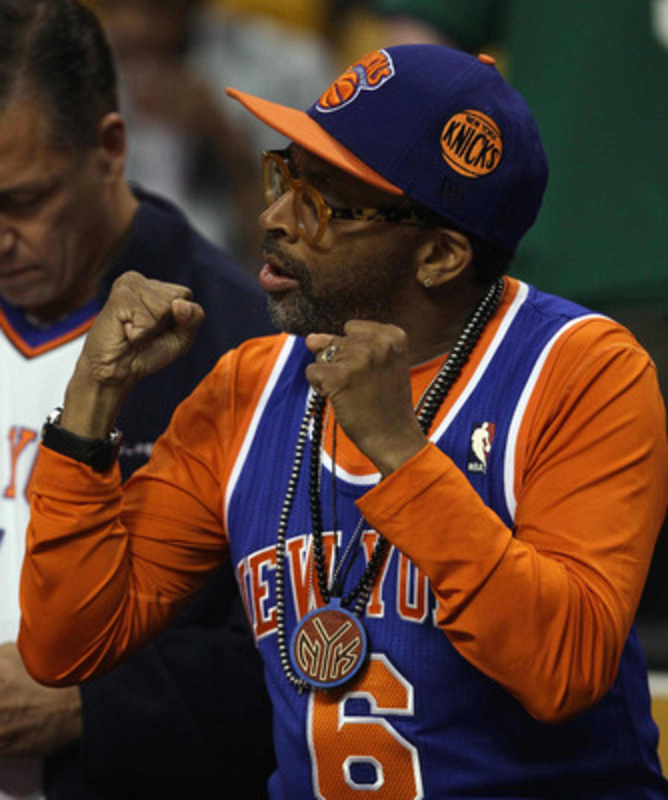 BOSTON, MA - APRIL 19: Spike Lee cheers on the New York Knicks during warmups before Game Two of the Eastern Conference Quarterfinals in the 2011 NBA Playoffs on April 19, 2011 at the TD Garden in Boston, Massachusetts. NOTE TO USER: User expressly ackno BOSTON, MA - APRIL 19: Spike Lee cheers on the New York Knicks during warmups before Game Two of the Eastern Conference Quarterfinals in the 2011 NBA Playoffs on April 19, 2011 at the TD Garden in Boston, Massachusetts. NOTE TO USER: User expressly ackno