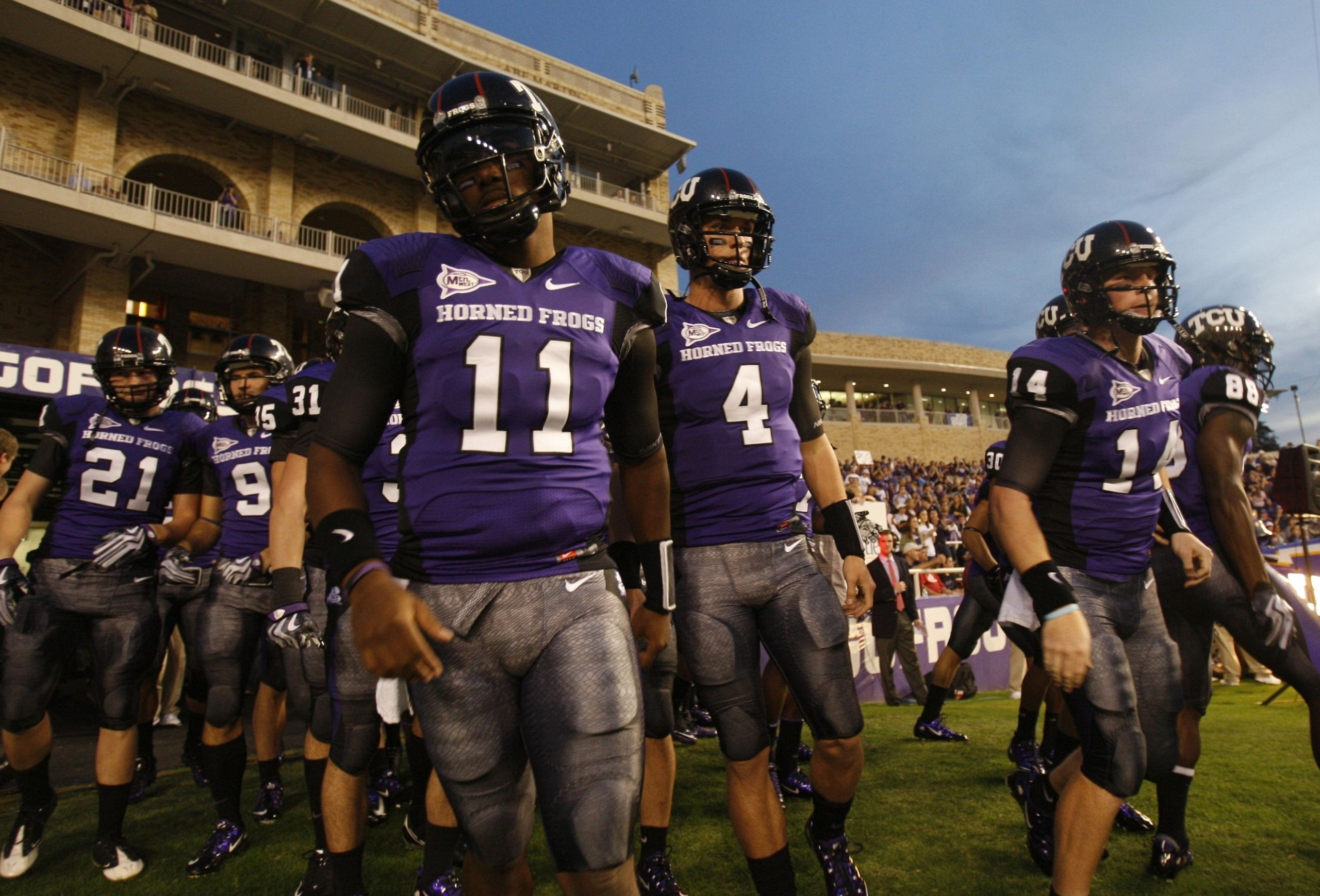 FORT WORTH, TX - NOVEMBER 14: Quarterbacks Marcus Jackson #11 and Casey Pachall #4 of the TCU Horned Frogs take the field before the game against the Utah Utes at Amon G. Carter Stadium on November 14, 2009 in Fort Worth, Texas. (Photo by Ronald Martinez FORT WORTH, TX - NOVEMBER 14: Quarterbacks Marcus Jackson #11 and Casey Pachall #4 of the TCU Horned Frogs take the field before the game against the Utah Utes at Amon G. Carter Stadium on November 14, 2009 in Fort Worth, Texas. (Photo by Ronald Martinez