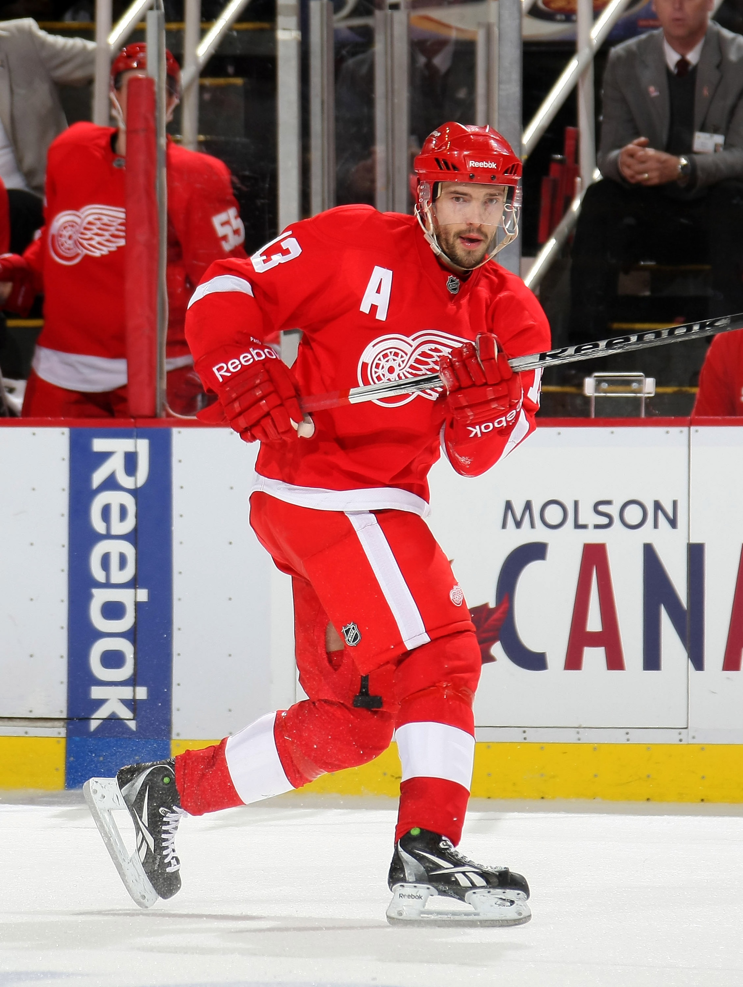 DETROIT, MI- APRIL 13:  Pavel Datsyuk #13 the Detroit Red Wings skates against the Phoenix Coyotes in Game One of the Western Conference Quarterfinals during the 2011 NHL Stanley Cup Playoffs at Joe Louis Arena on April 13, 2011 in Detroit, Michigan.(Phot