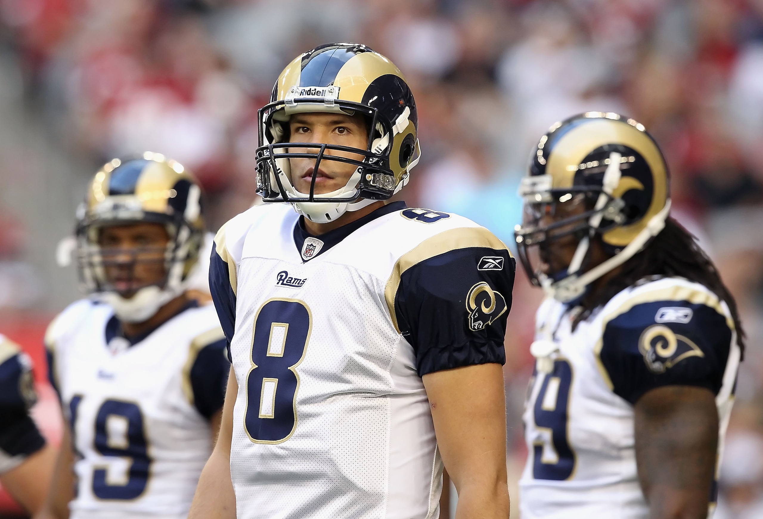 GLENDALE, AZ - DECEMBER 05: Quarterback Sam Bradford #8 of the St. Louis Rams during the NFL game against the Arizona Cardinals at the University of Phoenix Stadium on December 5, 2010 in Glendale, Arizona. The Rams defeated the Cardinals 19-6. (Photo b GLENDALE, AZ - DECEMBER 05: Quarterback Sam Bradford #8 of the St. Louis Rams during the NFL game against the Arizona Cardinals at the University of Phoenix Stadium on December 5, 2010 in Glendale, Arizona. The Rams defeated the Cardinals 19-6. (Photo b