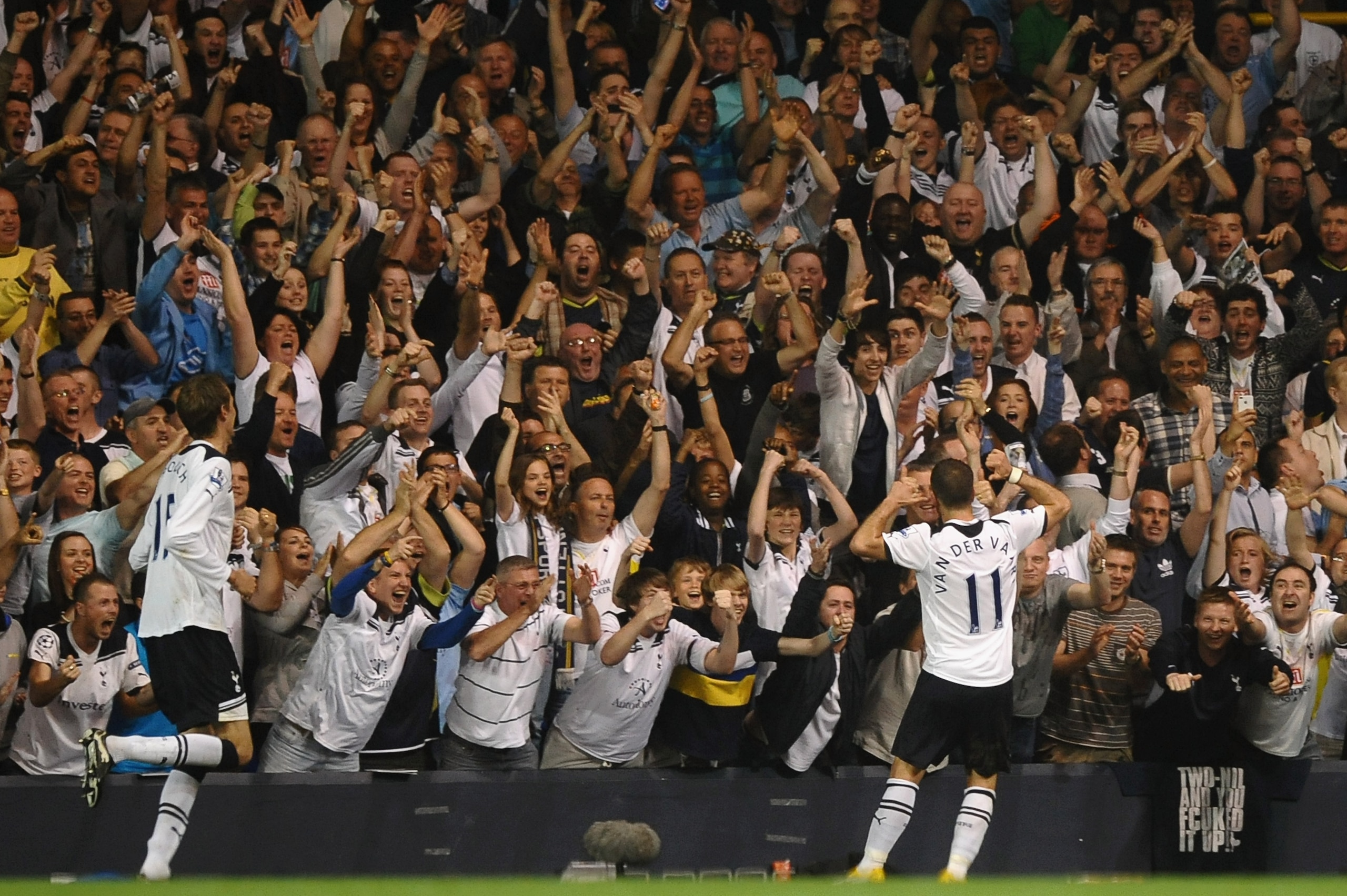 LONDON, ENGLAND - APRIL 20: Rafael Van der Vaart of Spurs celebrates in front of the fans after scoring their third goal from the penalty spot during the Barclays Premier League match between Tottenham Hotspur and Arsenal at White Hart Lane on April 20, LONDON, ENGLAND - APRIL 20: Rafael Van der Vaart of Spurs celebrates in front of the fans after scoring their third goal from the penalty spot during the Barclays Premier League match between Tottenham Hotspur and Arsenal at White Hart Lane on April 20,