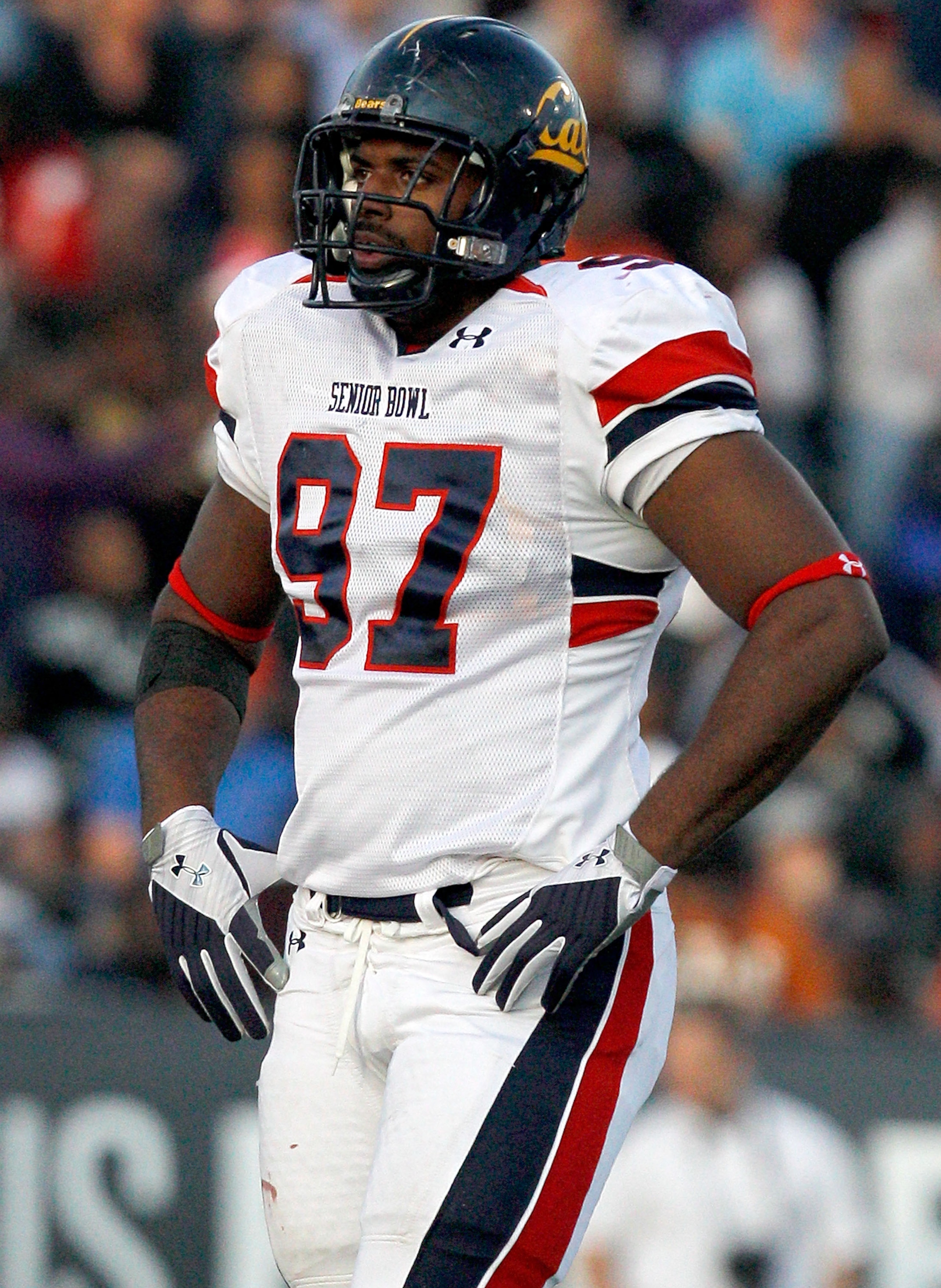 MOBILE, AL - JANUARY 29:Defensive lineman Cameron Jordan #97 of the North Team during the Under Armour Senior Bowl on January 29, 2011 at Ladd-Pebbles Stadium in Mobile, Alabama. (Photo by Sean Gardner/Getty Images for Under Armour) MOBILE, AL - JANUARY 29:Defensive lineman Cameron Jordan #97 of the North Team during the Under Armour Senior Bowl on January 29, 2011 at Ladd-Pebbles Stadium in Mobile, Alabama. (Photo by Sean Gardner/Getty Images for Under Armour)