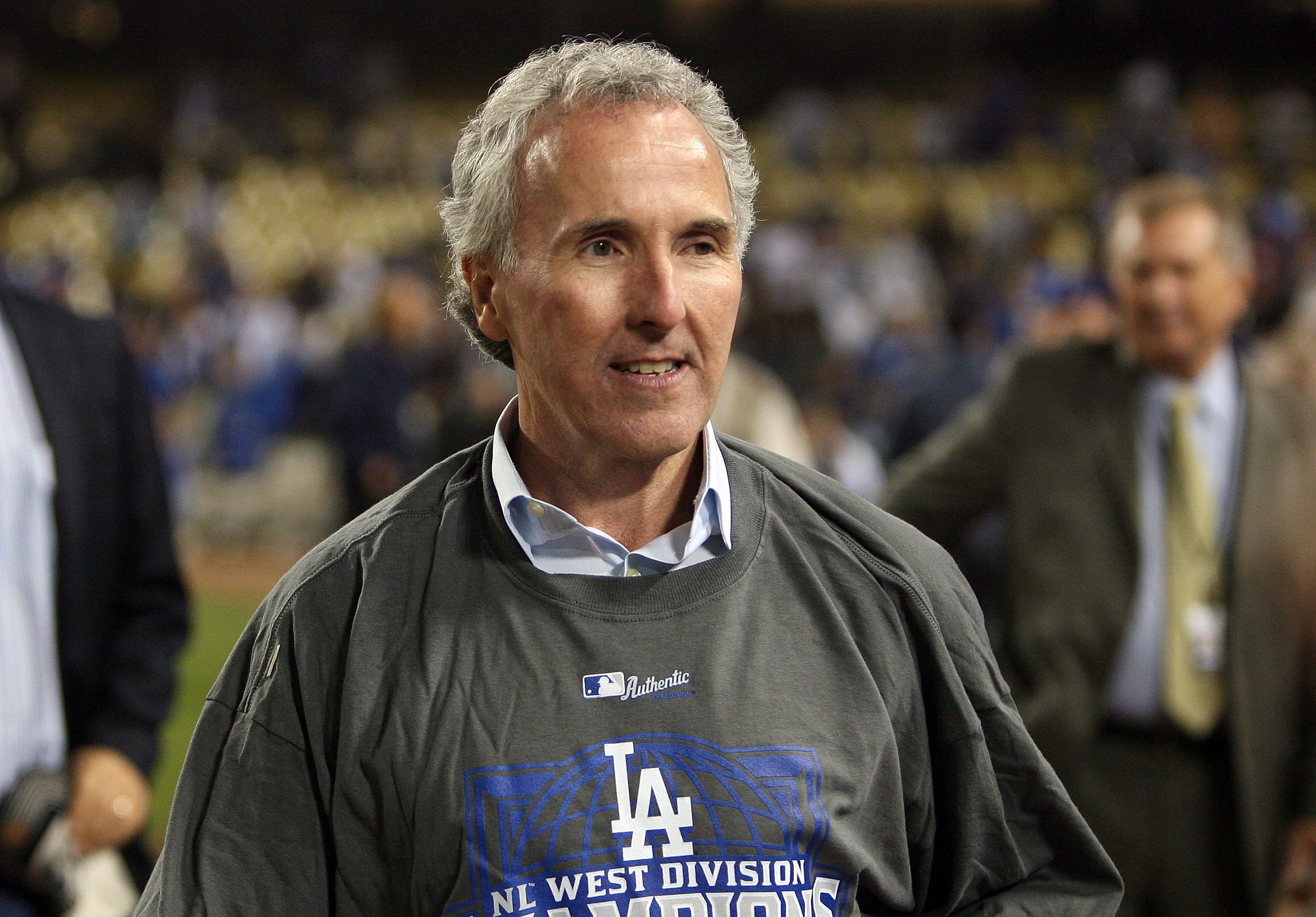LOS ANGELES, CA - OCTOBER 03:  Owner Frank McCourt celebrates after winning the National League West against the Colorado Rockies on October 3, 2009 in Los Angeles, California.  (Photo by Jacob de Golish/Getty Images)