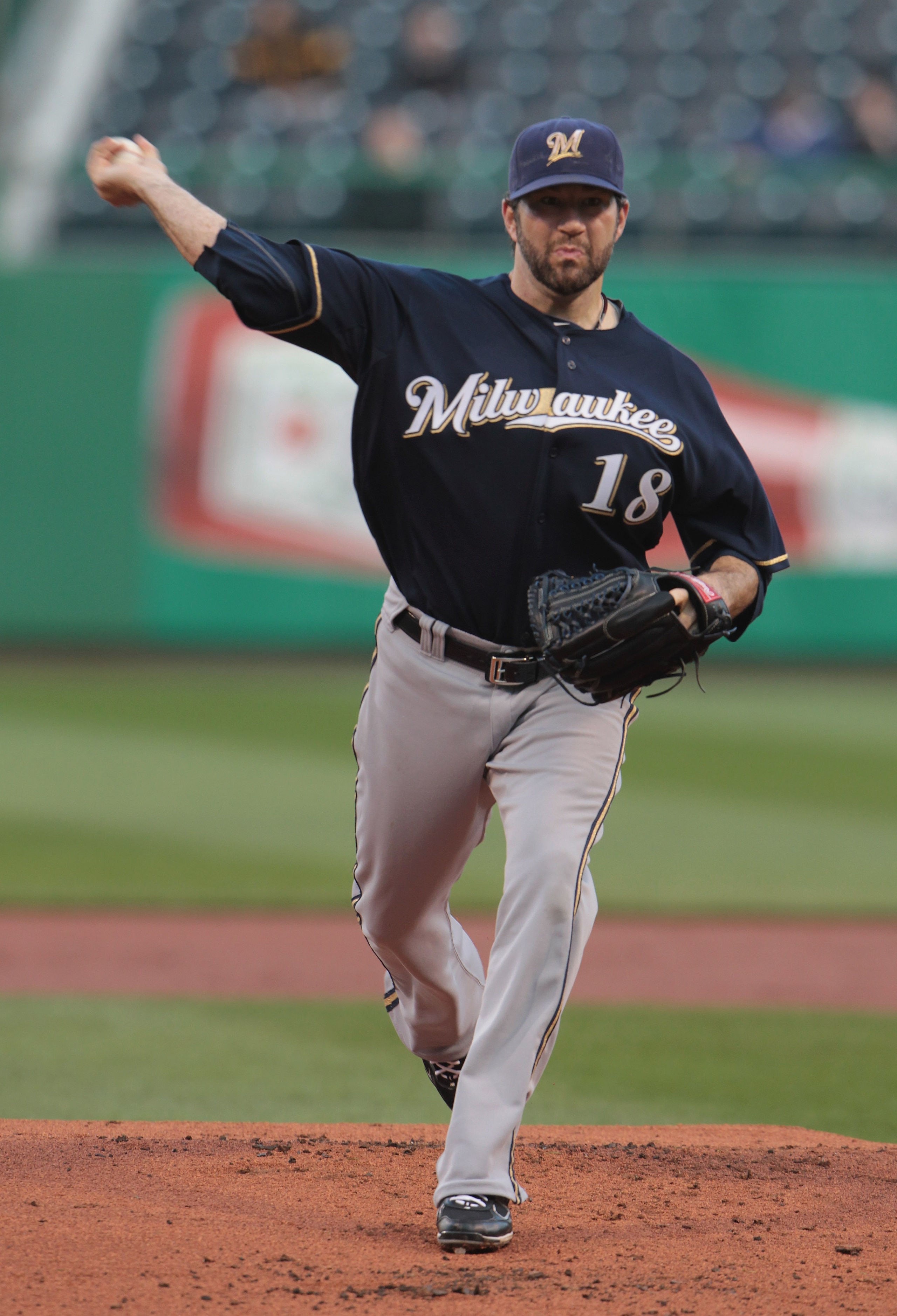 PITTSBURGH, PA - APRIL 13:  Shaun Marcum #18 of the Milwaukee Brewers throws a pitch before the start of their game against the Pittsburgh Pirates at PNC Park on April 13, 2011 in Pittsburgh, Pennsylvania.  (Photo by Scott Halleran/Getty Images)