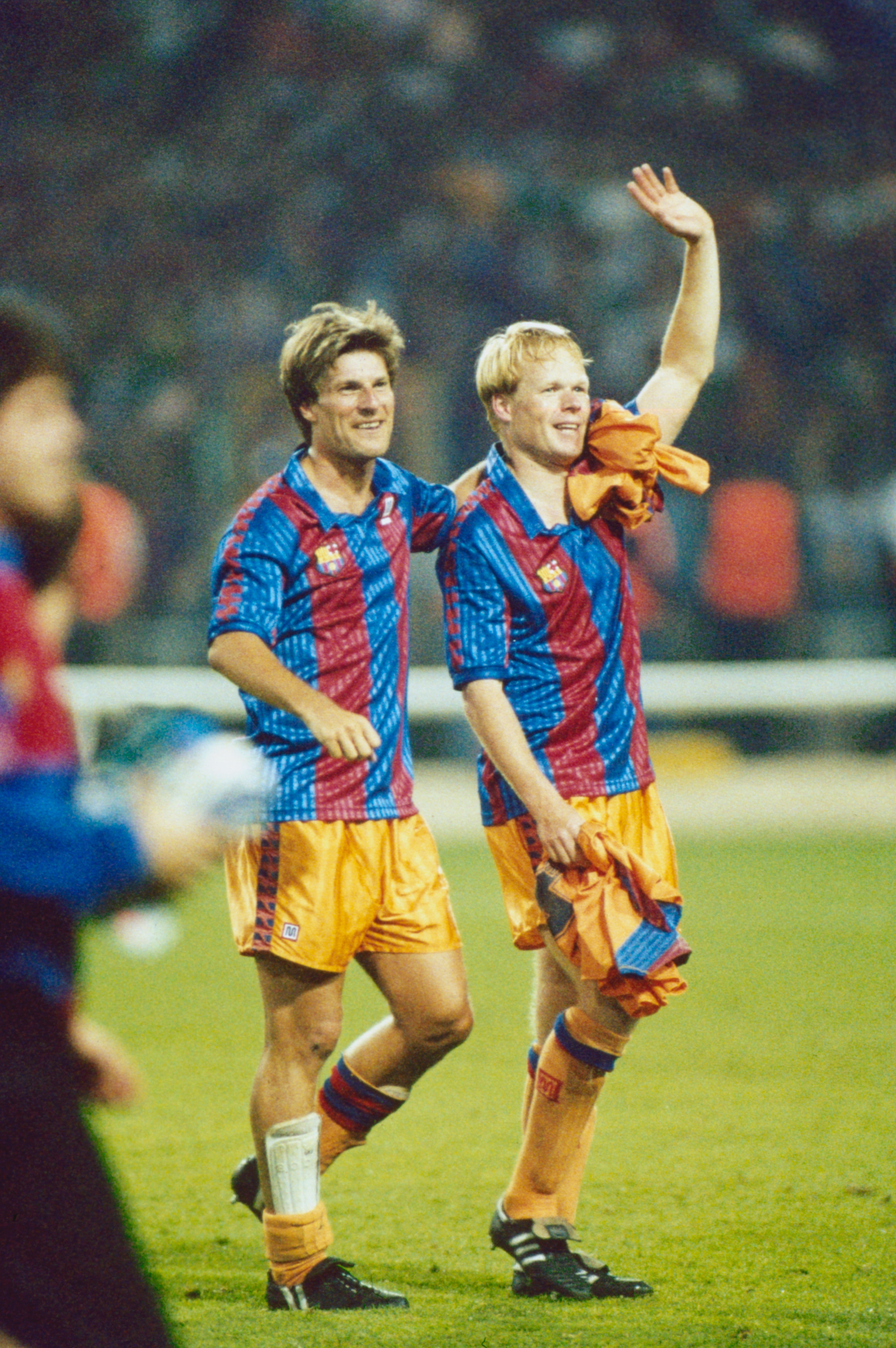 Ronald Koeman (right) and Michael Laudrup of Barcelona after their team beat Sampdoria 1-0 to win the European Cup Final at Wembley Stadium, London, 20th May 1992. Koeman's free-kick won the match. (Photo by David Cannon/Getty Images)