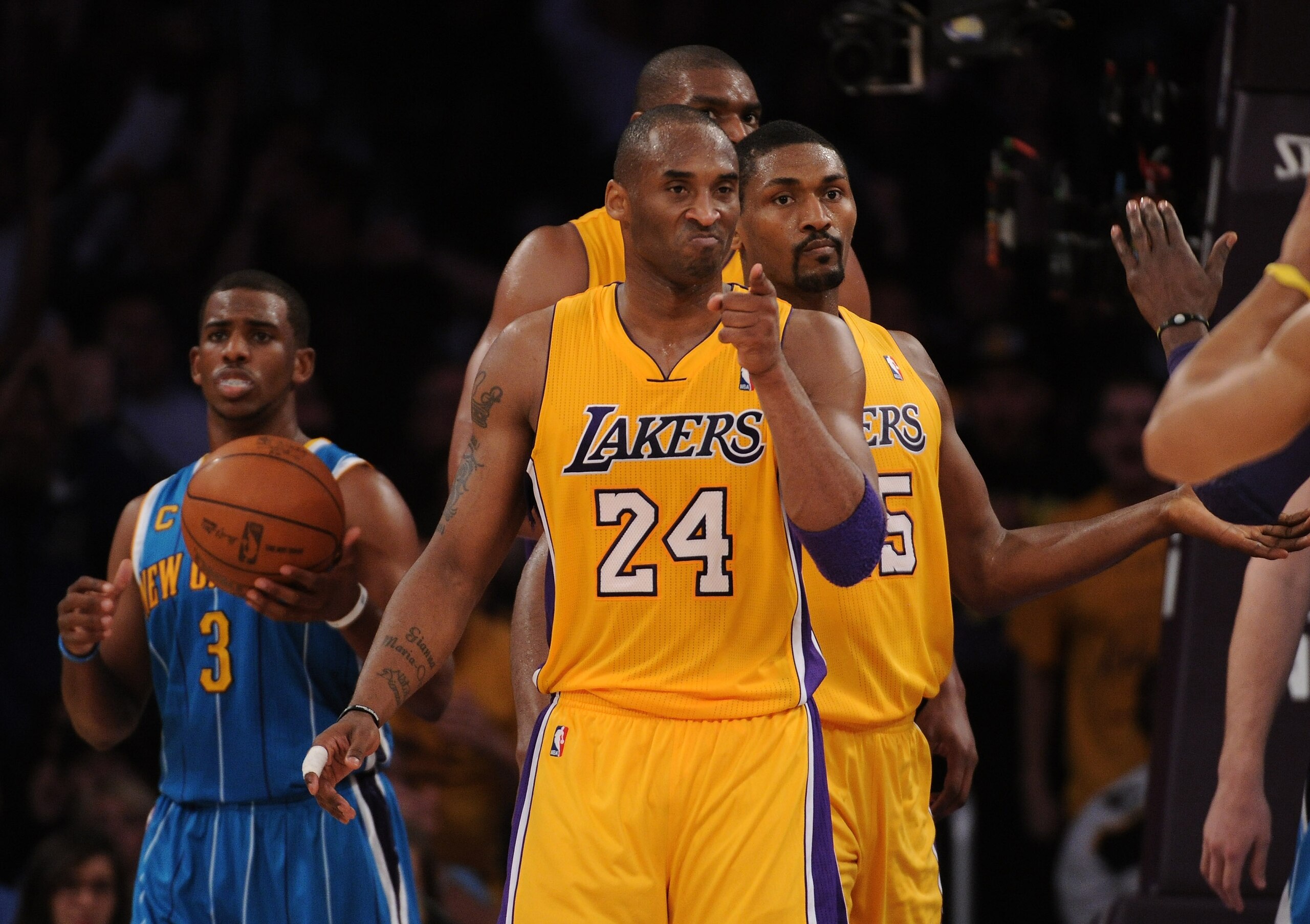 LOS ANGELES, CA - APRIL 20:  Kobe Bryant #24 of the Los Angeles Lakers reacts in the second half while taking on the New Orleans Hornets in Game Two of the Western Conference Quarterfinals in the 2011 NBA Playoffs on April 20, 2011 at Staples Center in Lo