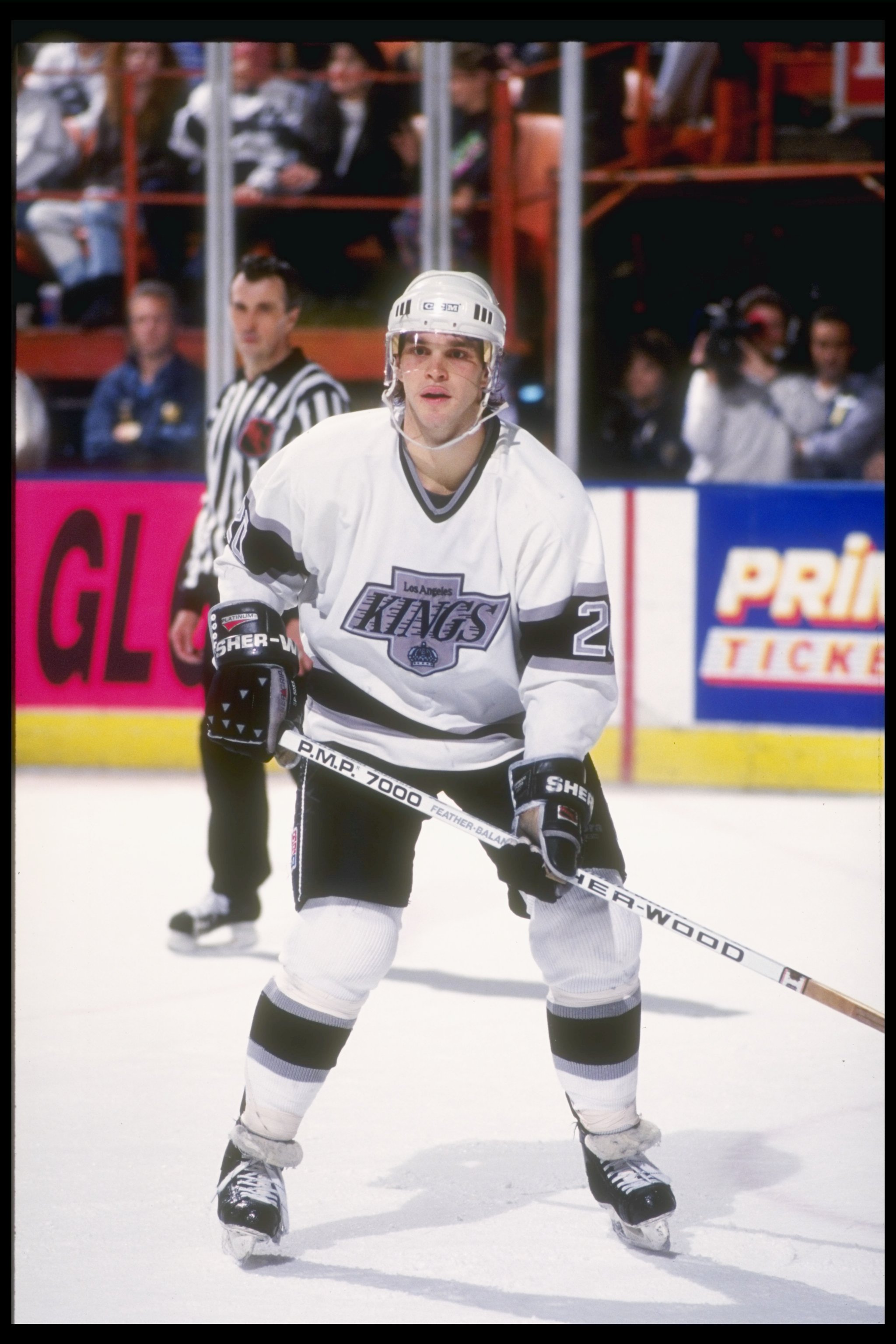 Mar 1991:  Leftwinger Luc Robitaille of the Los Angeles Kings looks on during a game against the Winnipeg Jets at the Great Western Forum in Inglewood, California. Mandatory Credit: Ken Levine  /Allsport