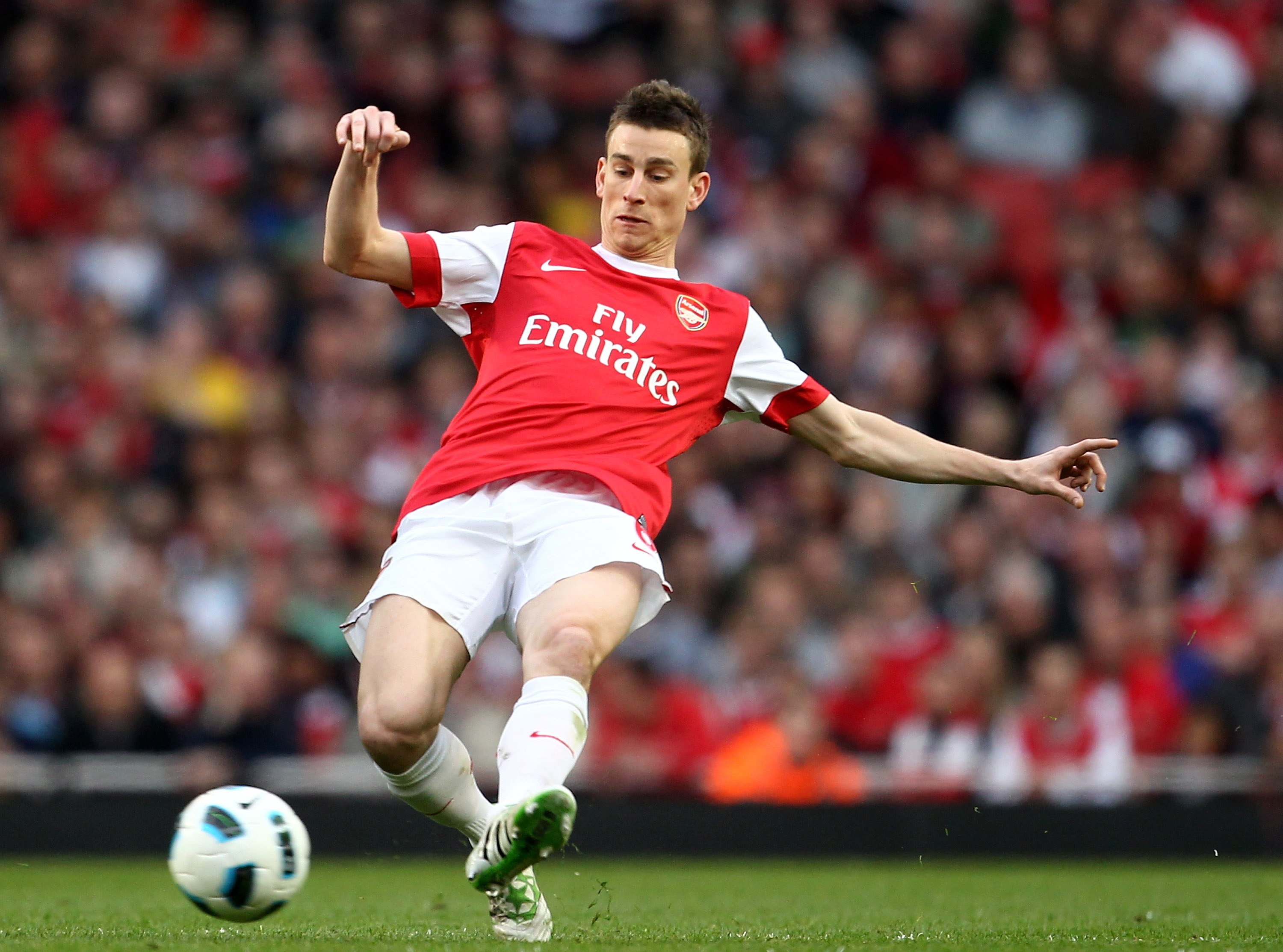 LONDON, ENGLAND - APRIL 02:  Laurent Koscielny of Arsenal on the ball during the Barclays Premier League match between Arsenal and Blackburn Rovers at the Emirates Stadium on April 2, 2011 in London, England.  (Photo by Julian Finney/Getty Images)