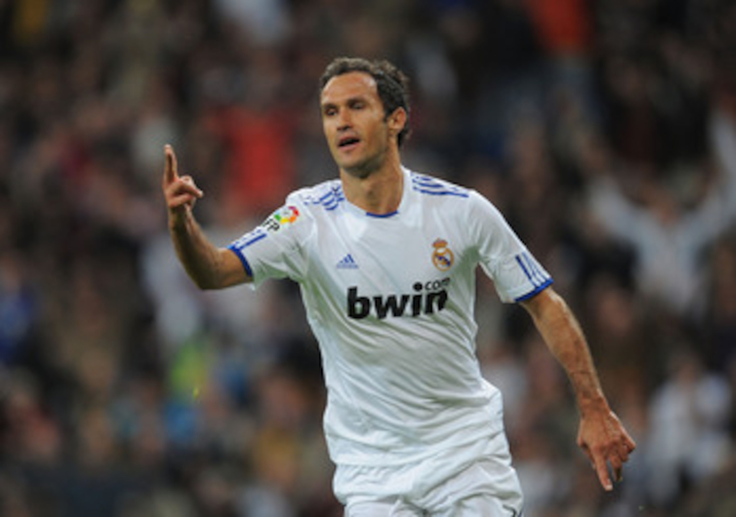 MADRID, SPAIN - NOVEMBER 07: Ricardo Carvalho of Real Madrid celebrates after scoring Real's first goal during the La Liga match between Real Madrid and Atletico Madrid at Estadio Santiago Bernabeu on November 7, 2010 in Madrid, Spain. (Photo by Denis Doy